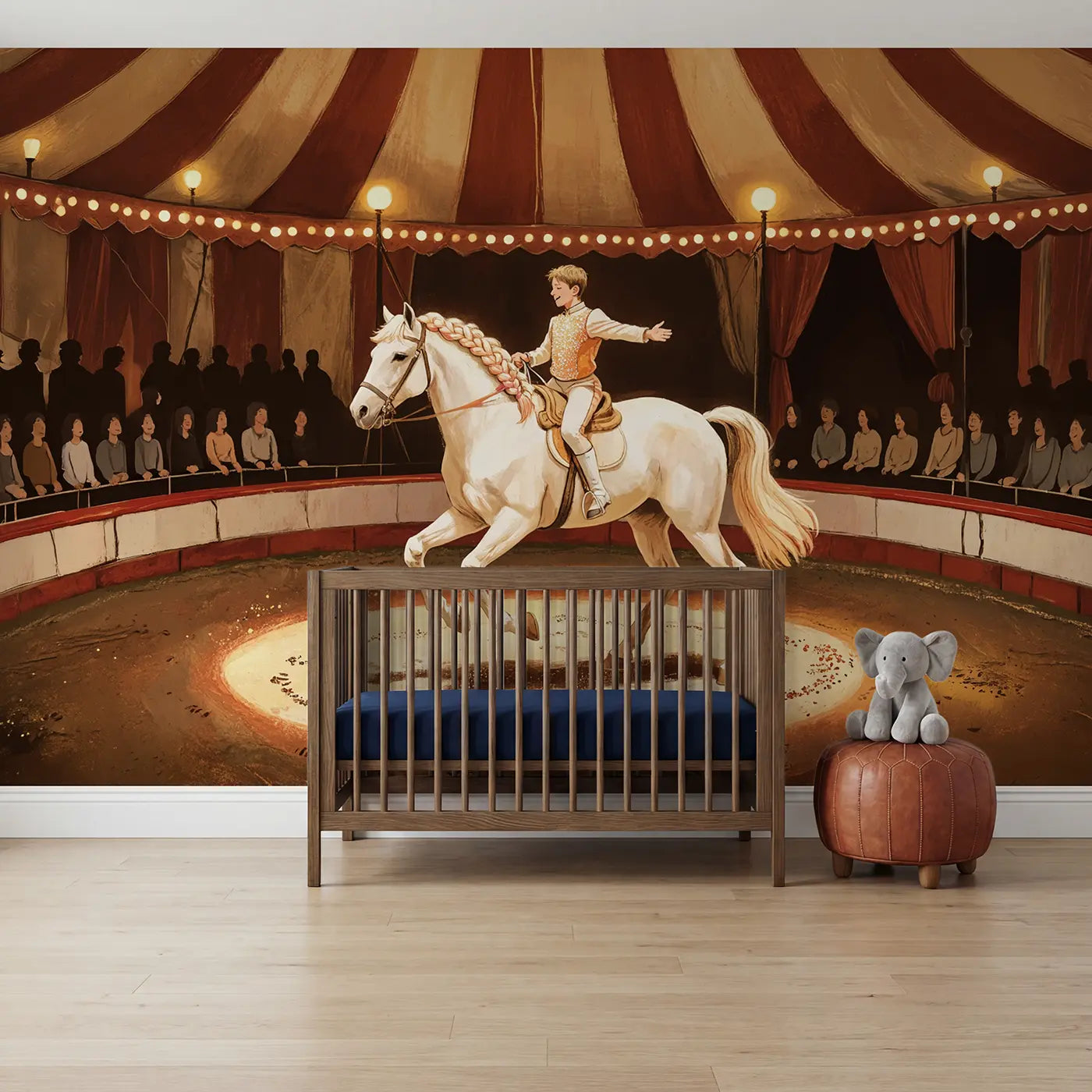 Soft Pastel circus horse rider spotlight wallpaper mural for nursery by Whimsy Tots