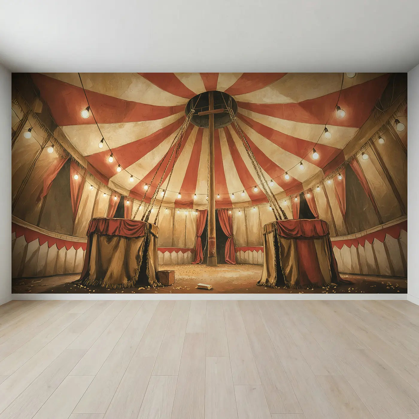 Full view of Circus Tent Stripe Tower Wallpaper Mural by Whimsy Tots
