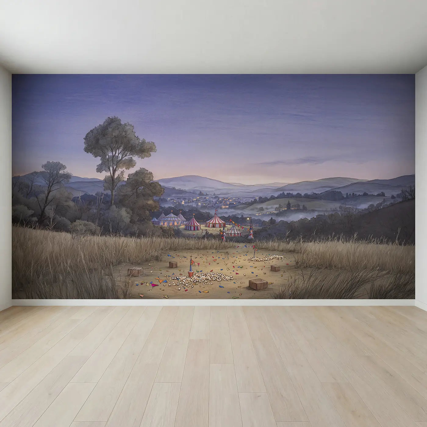 Full view of Circus Big Top Dusk Wallpaper Mural by Whimsy Tots
