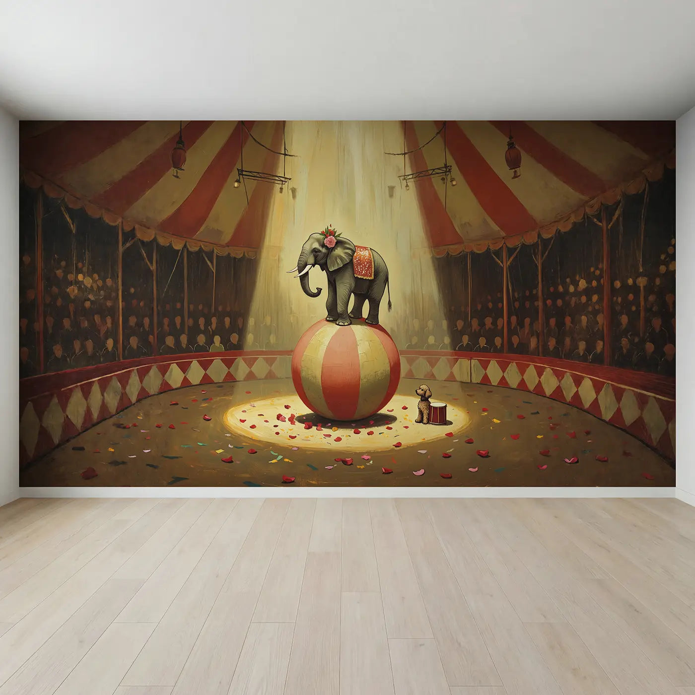 Full view of Circus Elephant Balance Wallpaper Mural by Whimsy Tots