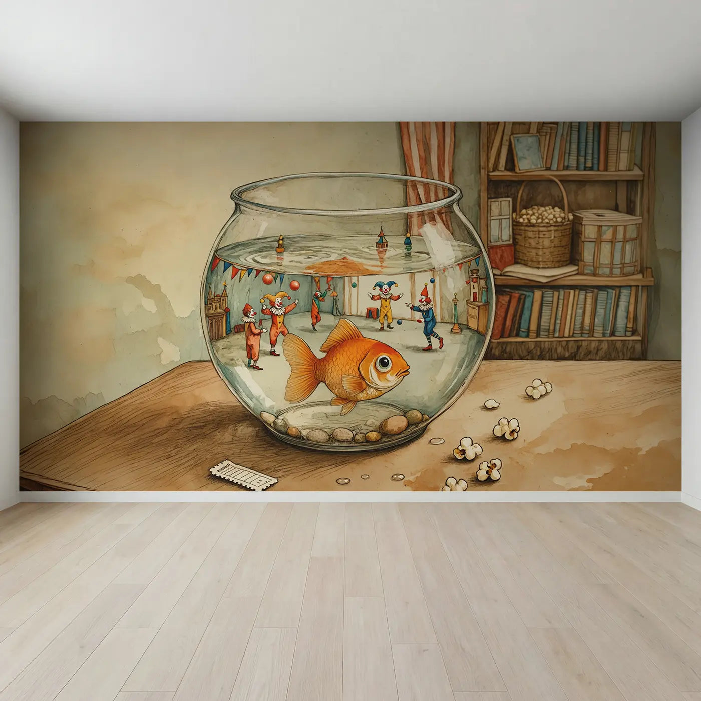 Full view of Goldfish Bowl Circus View Wallpaper Mural by Whimsy Tots