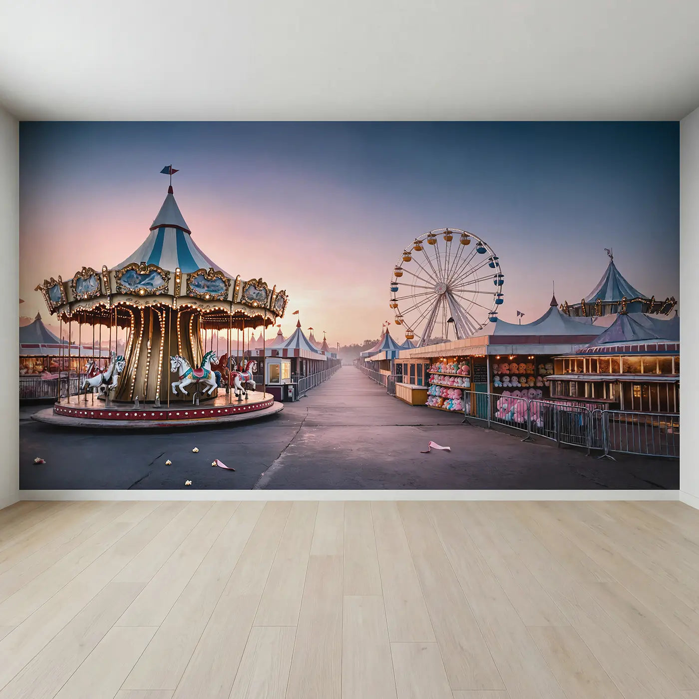 Full view of Dawn Fairground Before Opening Wallpaper Mural by Whimsy Tots