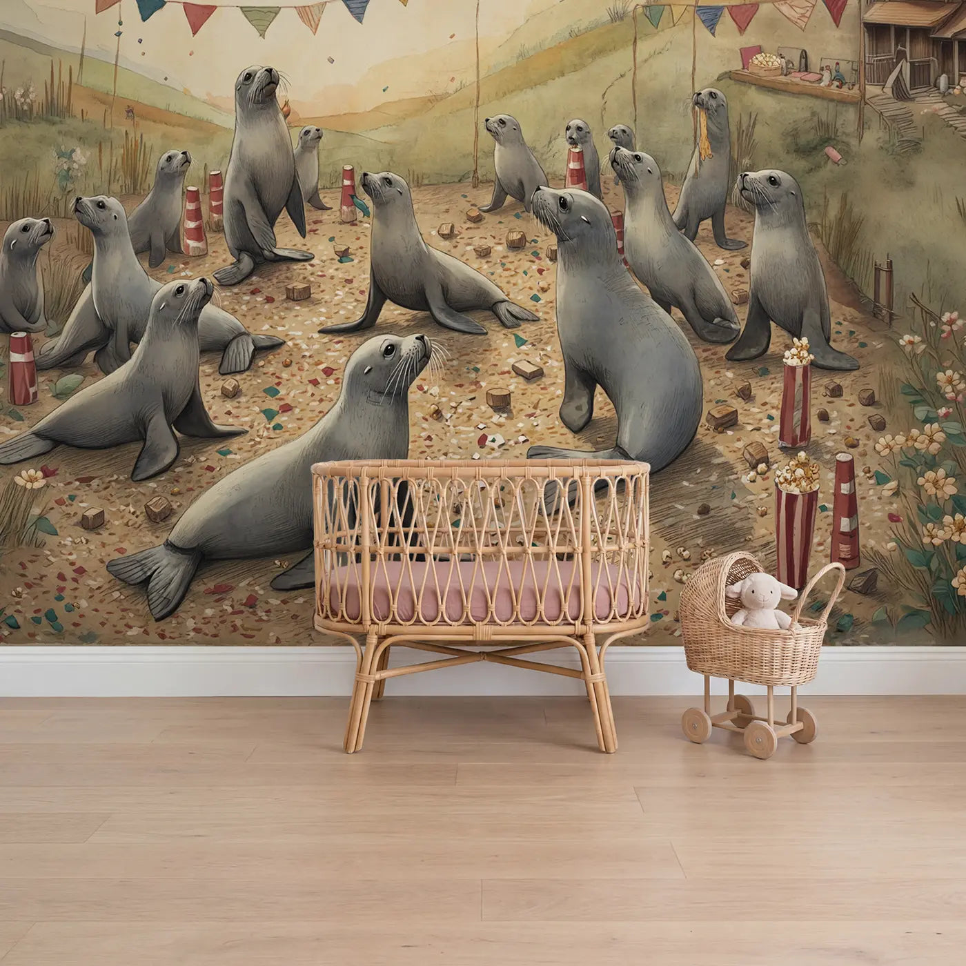 storybook circus seal fish reward wallpaper mural for girls room by Whimsy Tots