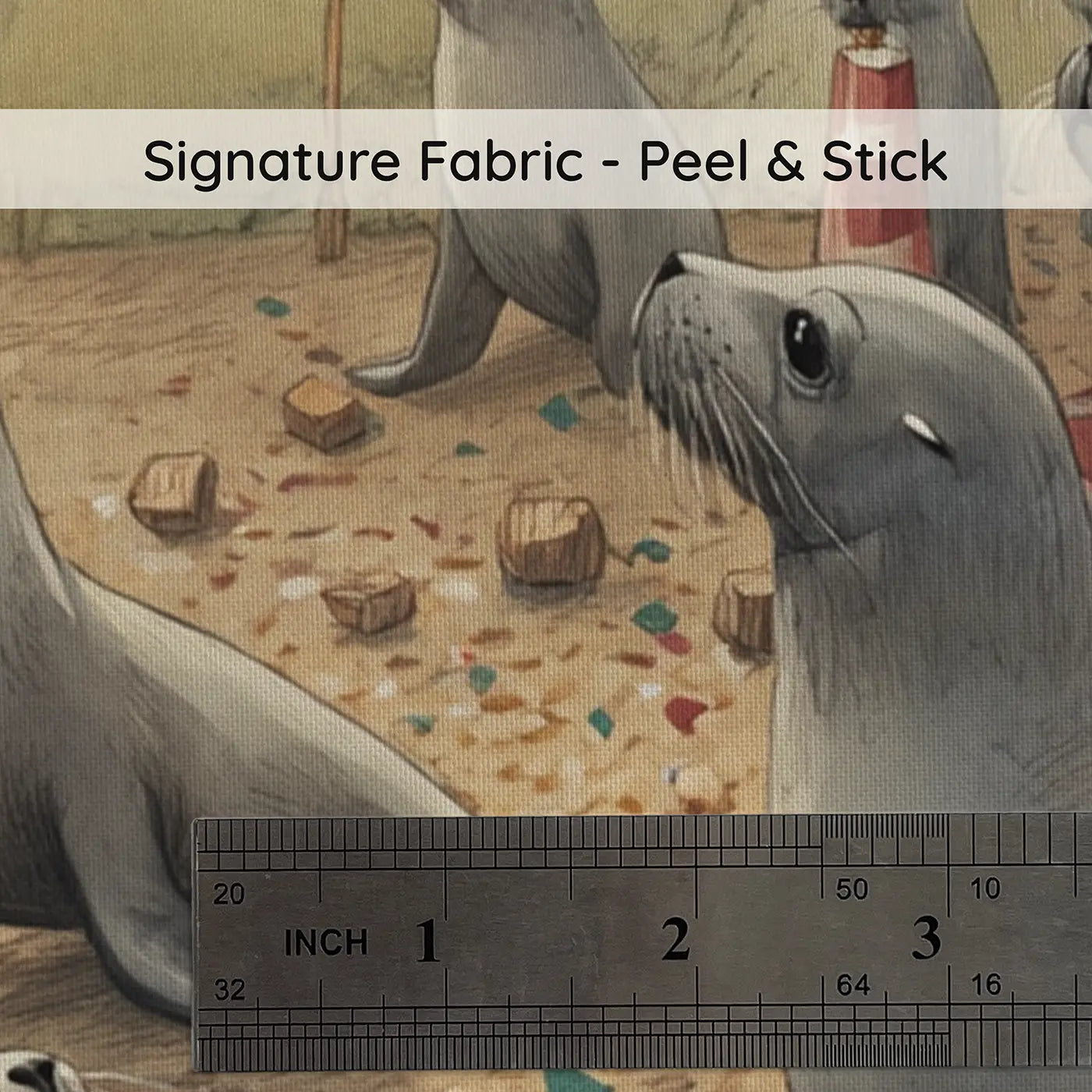 Fabric texture close-up of Seal Act Fish Reward Wallpaper Mural by Whimsy Tots