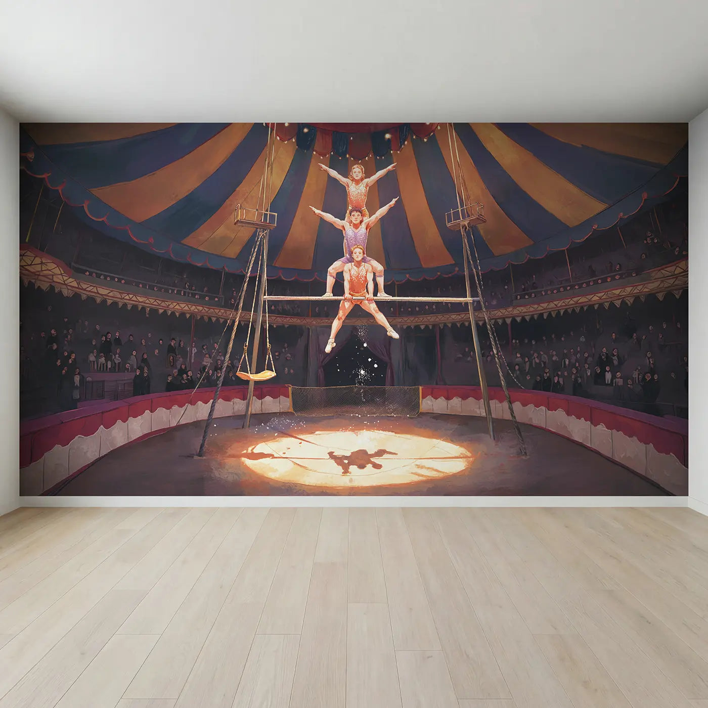 Full view of Trapeze Artists Circus Pyramid Wallpaper Mural by Whimsy Tots