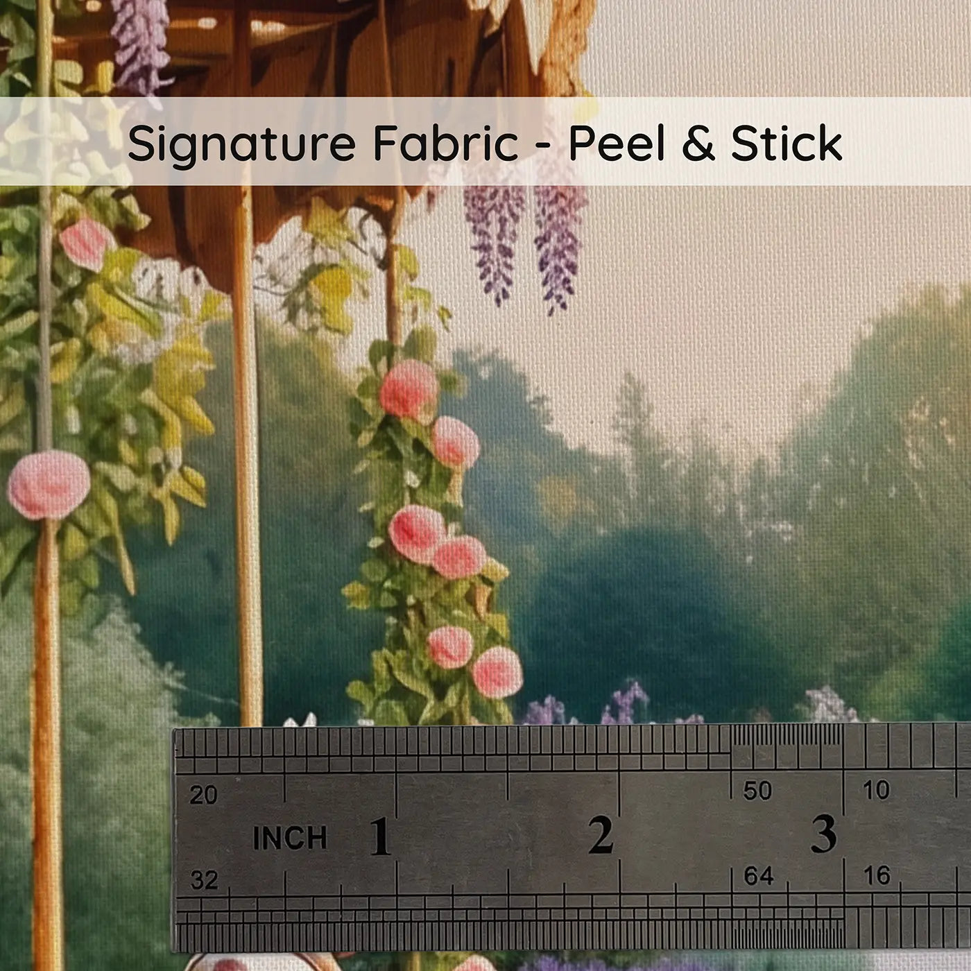 Fabric texture close-up of Garden Carousel Afternoon Wallpaper Mural by Whimsy Tots