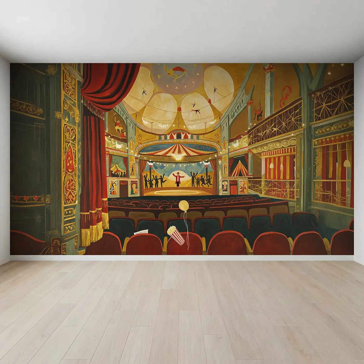 Full view of Grand Circus Theater Interior Wallpaper Mural by Whimsy Tots