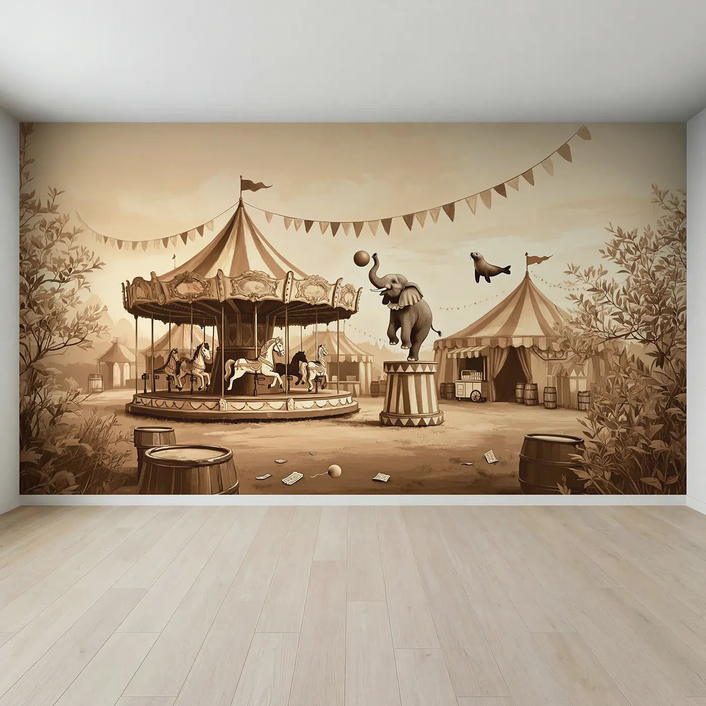 Full view of Circus Carousel Dreams Wallpaper Mural by Whimsy Tots