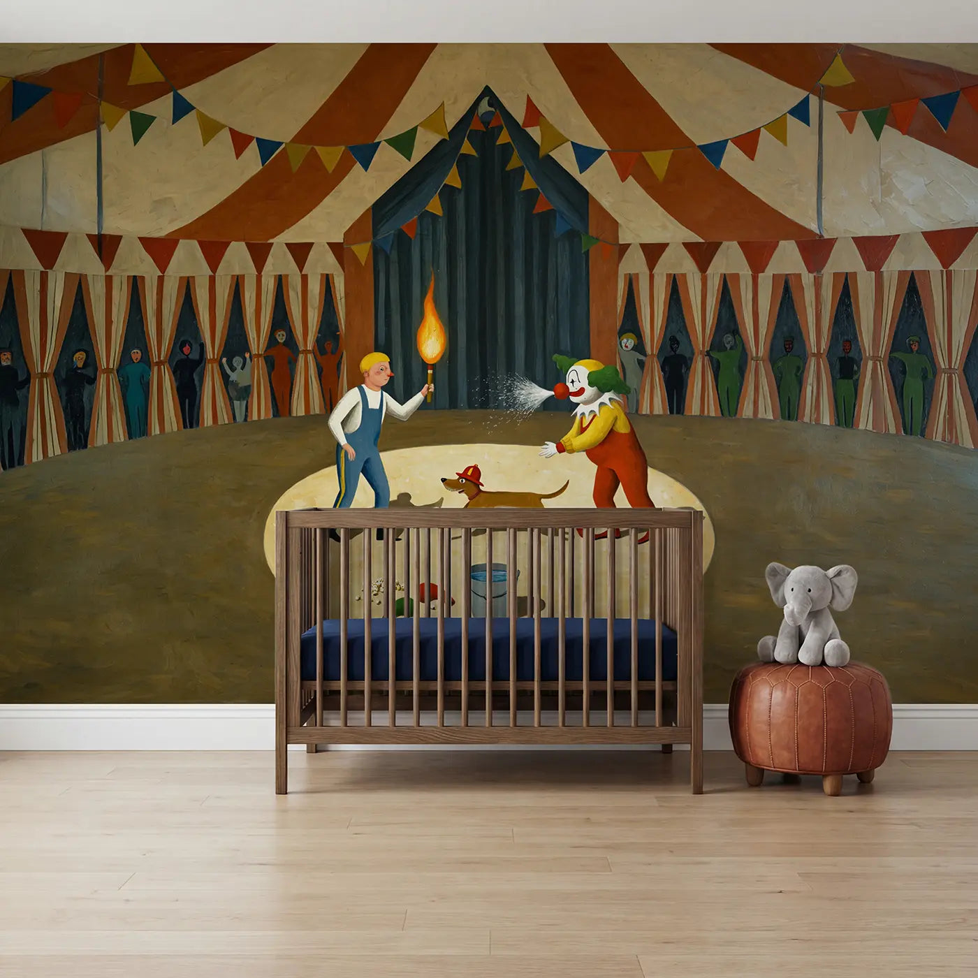 Modern illustration circus tent circus wallpaper mural for kids room by Whimsy Tots