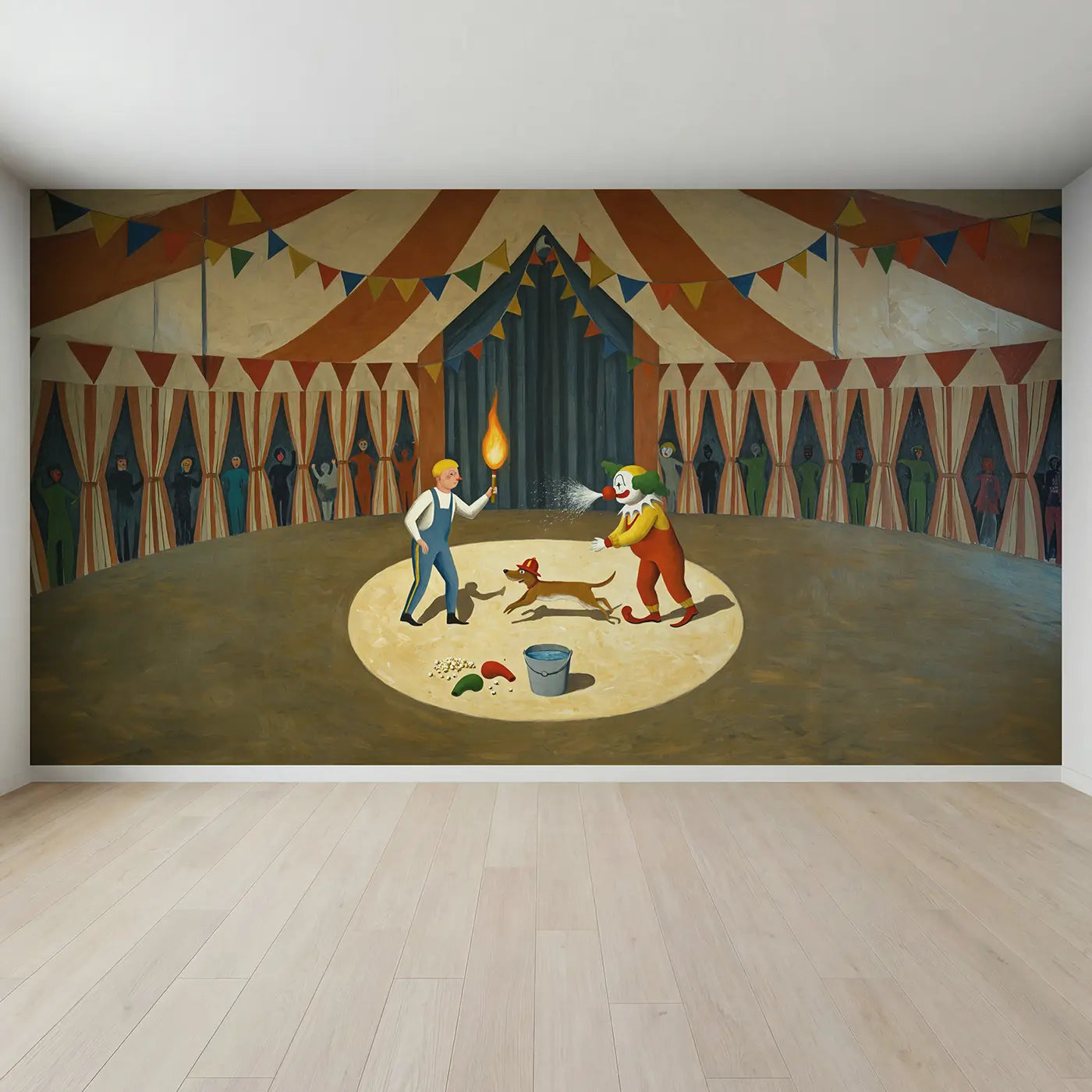 Full view of Circus Fire and Water Act Wallpaper Mural by Whimsy Tots