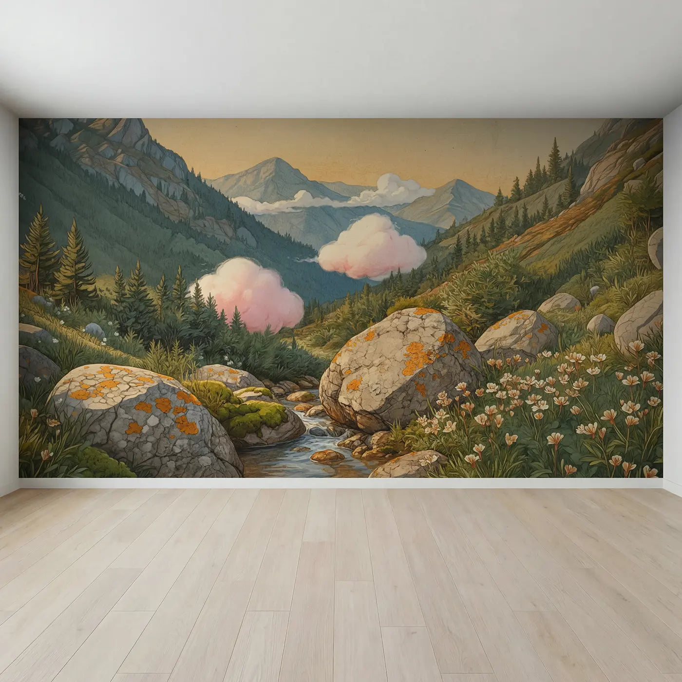 Full view of Cotton Candy Cloud Bigger Wallpaper Mural by Whimsy Tots