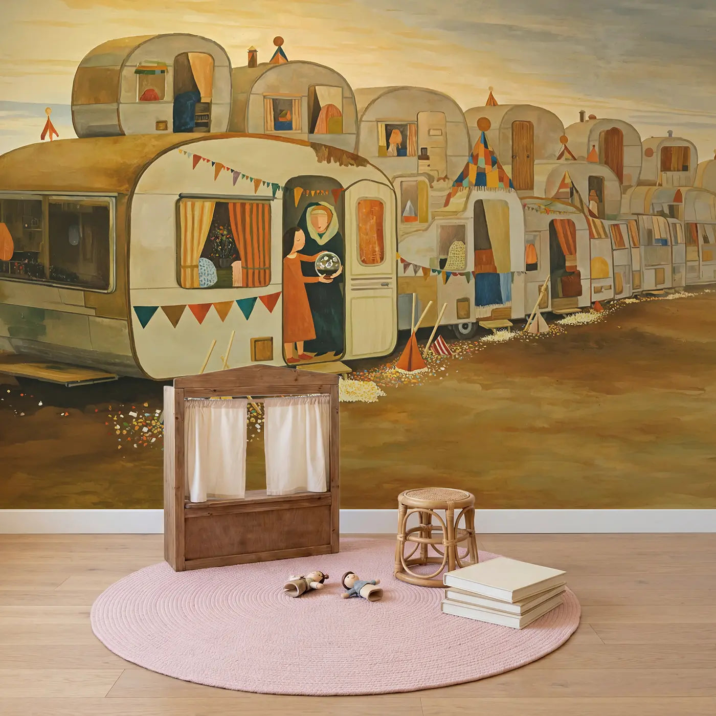 Fortune Teller Decorated Caravan Wallpaper Mural in playroom setting by Whimsy Tots