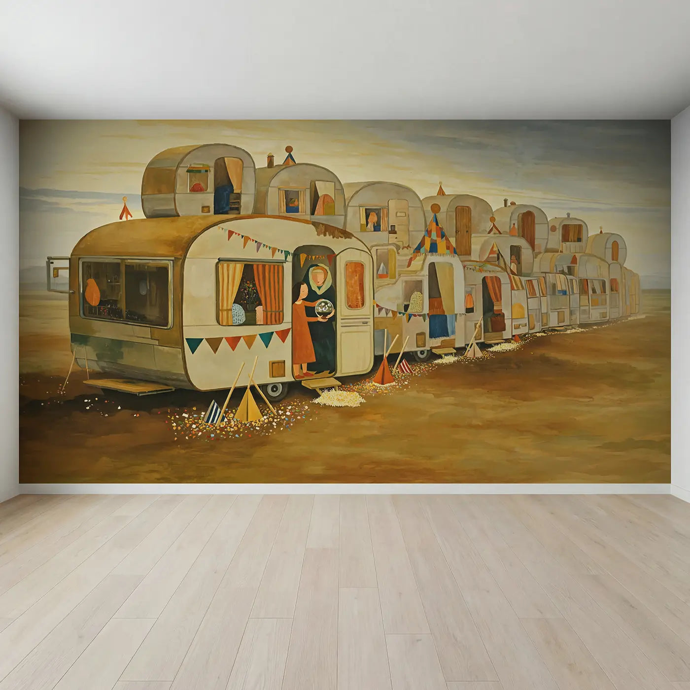 Full view of Fortune Teller Decorated Caravan Wallpaper Mural by Whimsy Tots