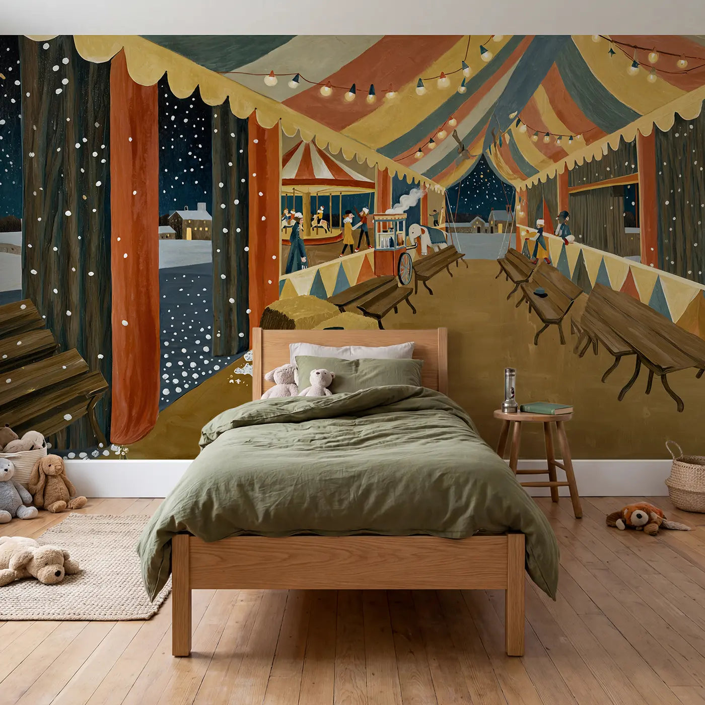 Modern illustration circus tent circus wallpaper mural for kids room by Whimsy Tots