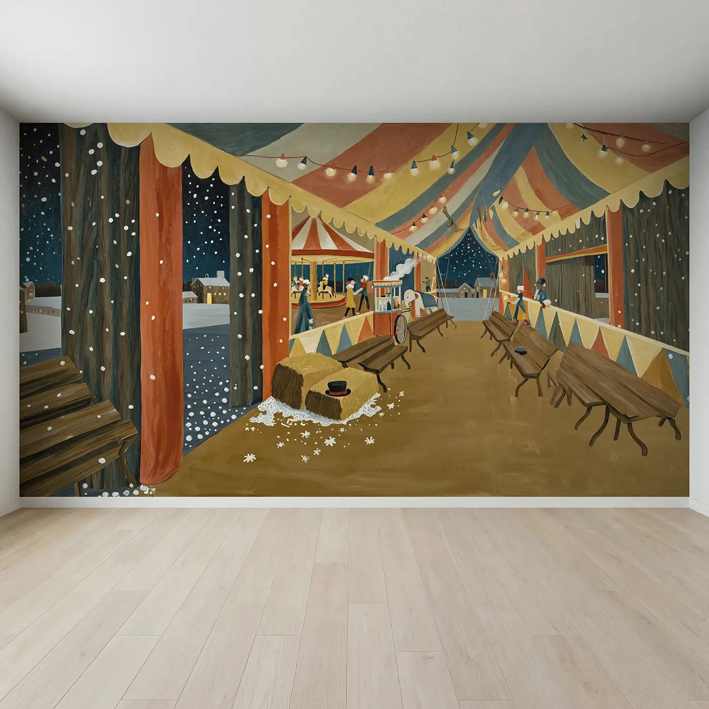 Full view of Winter Circus Night Wallpaper Mural by Whimsy Tots