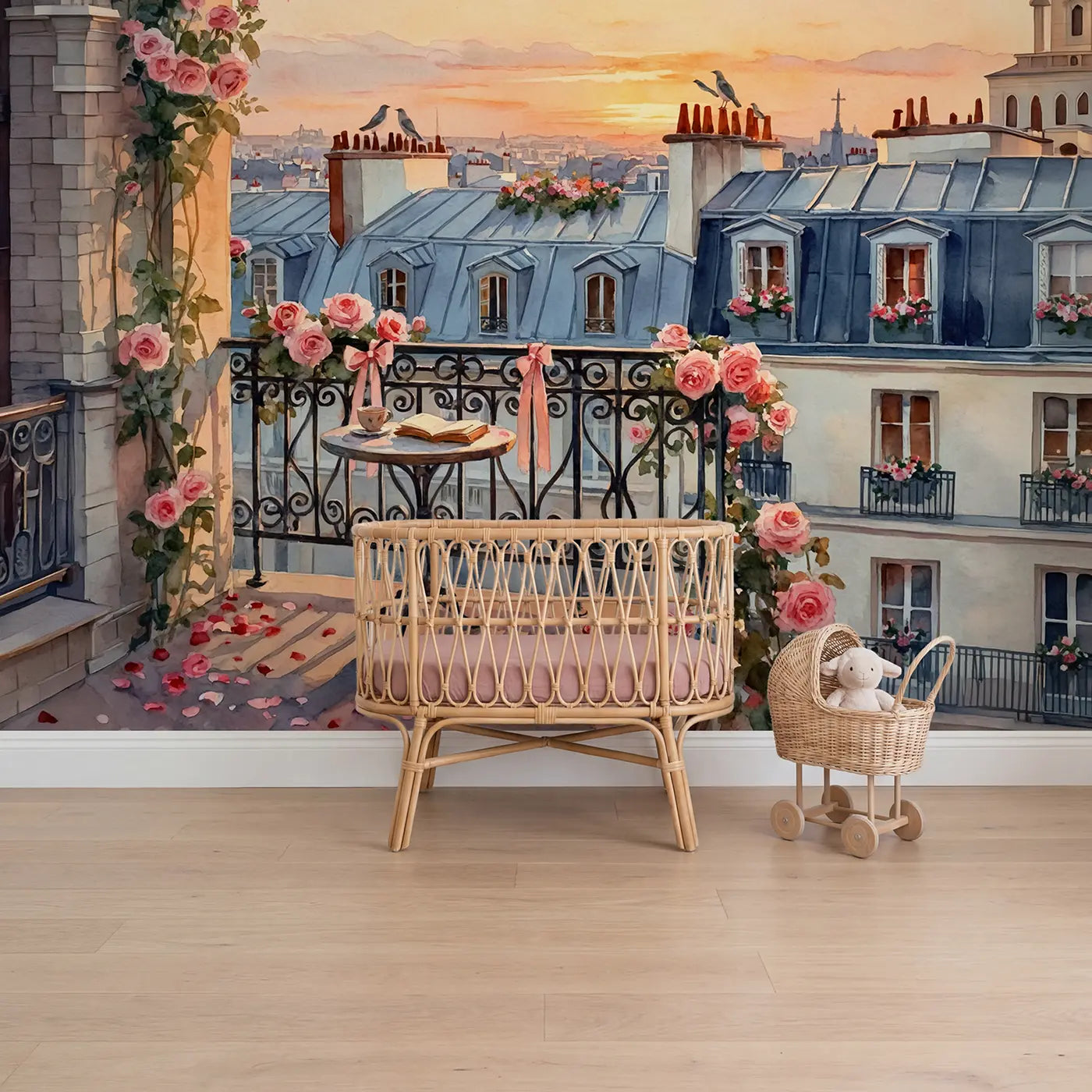 Watercolor bow coquette wallpaper mural for kids room by Whimsy Tots