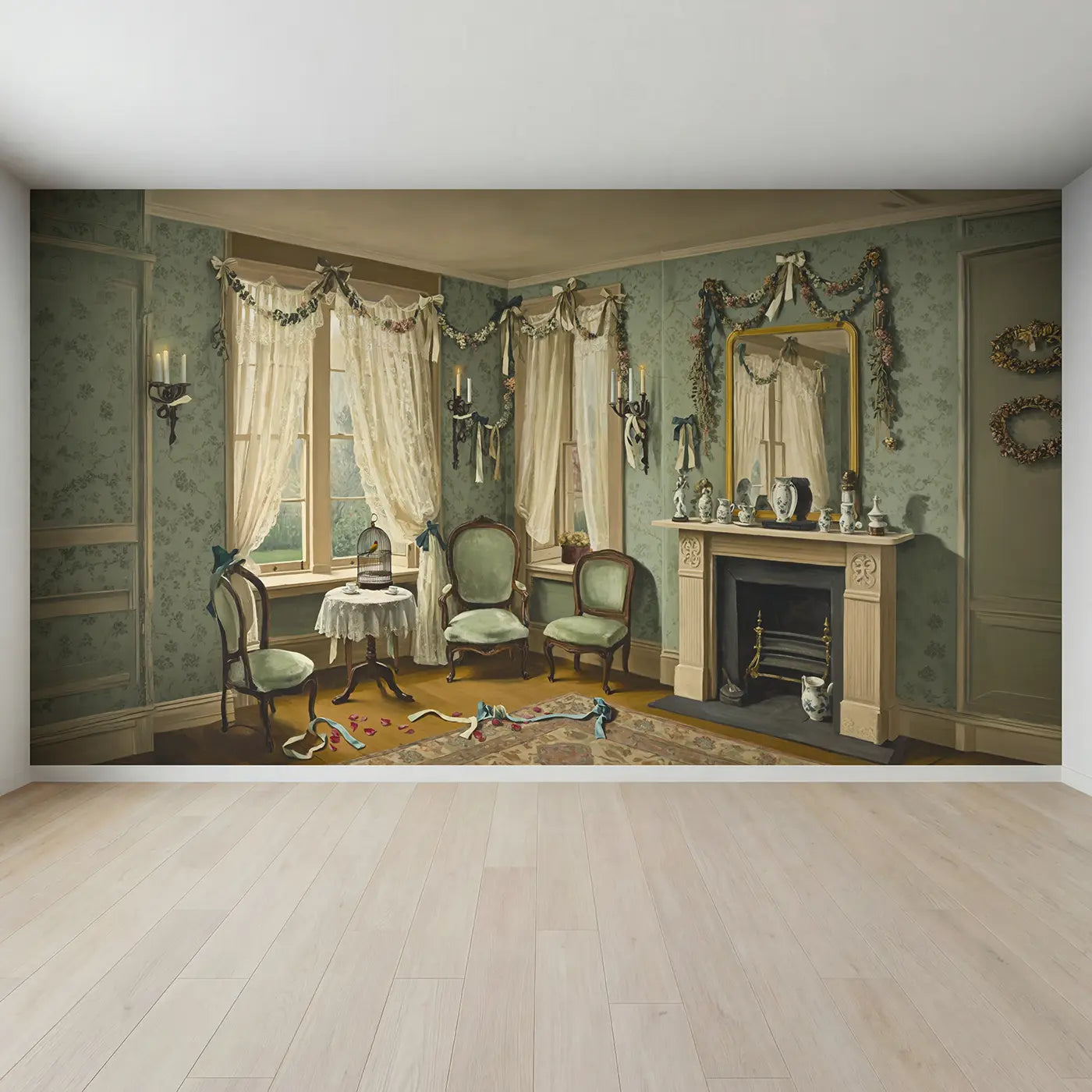 Full view of Victorian Parlor Lace Wallpaper Mural by Whimsy Tots