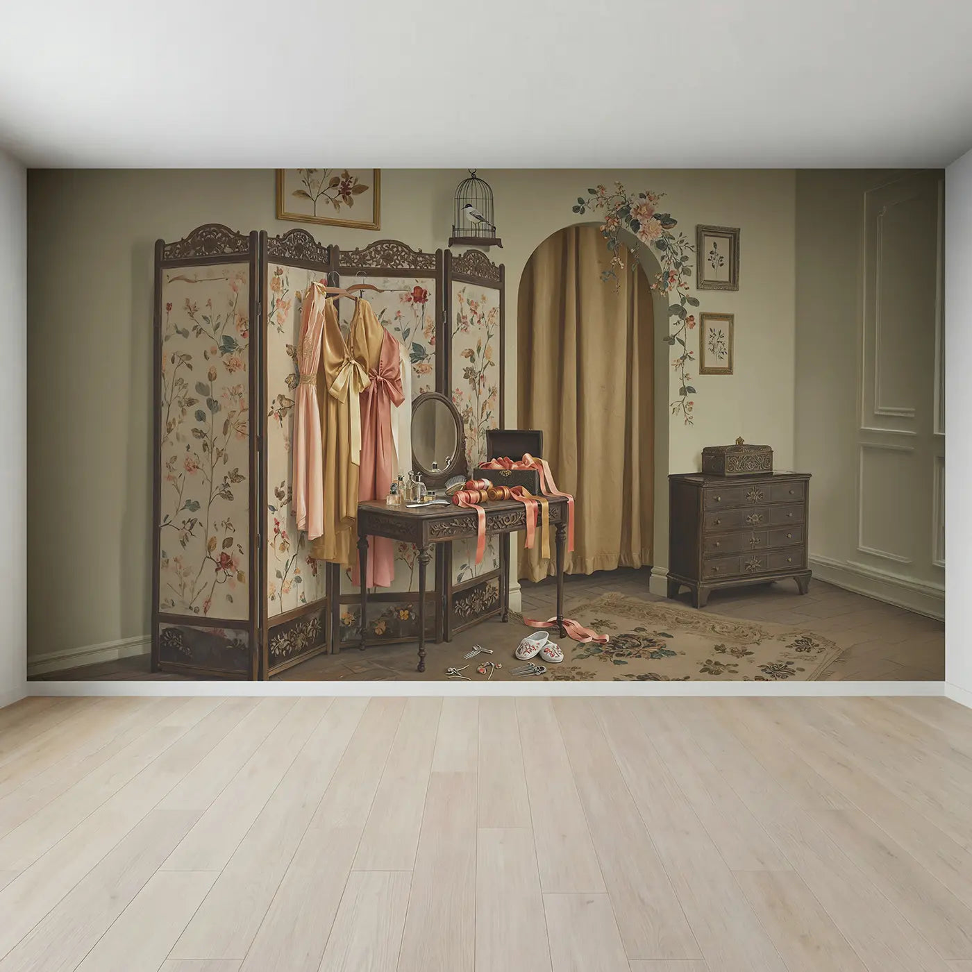 Full view of Theater Dressing Room Wallpaper Mural by Whimsy Tots