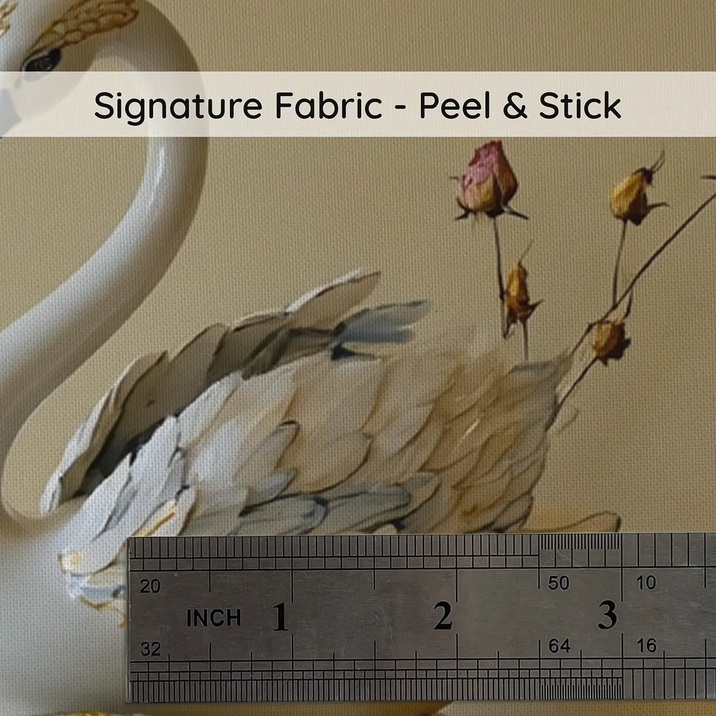 Fabric texture close-up of Swan Music Box Shelf Wallpaper Mural by Whimsy Tots