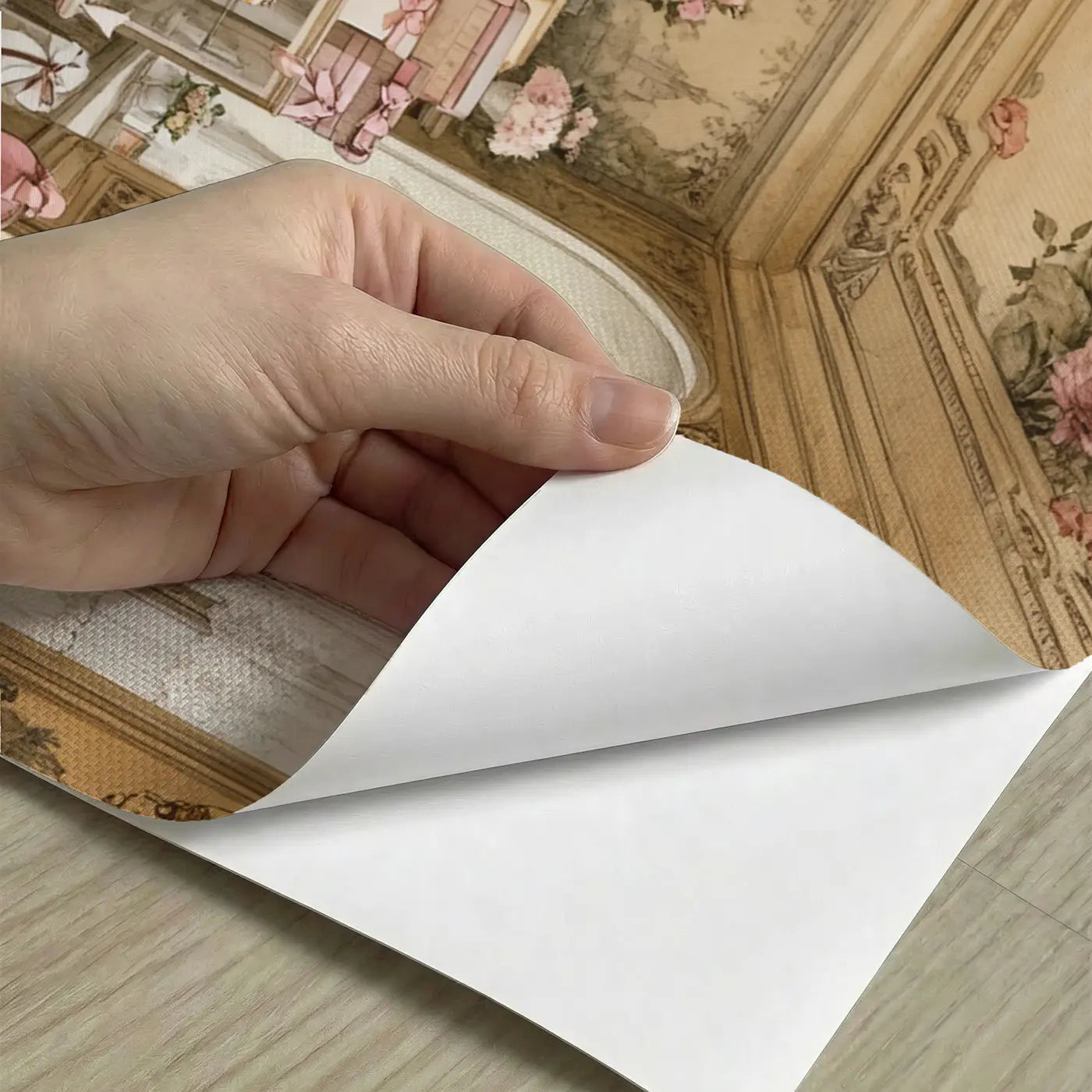 Peel-and-stick detail of Vintage Patisserie Bow Display Wallpaper Mural by Whimsy Tots