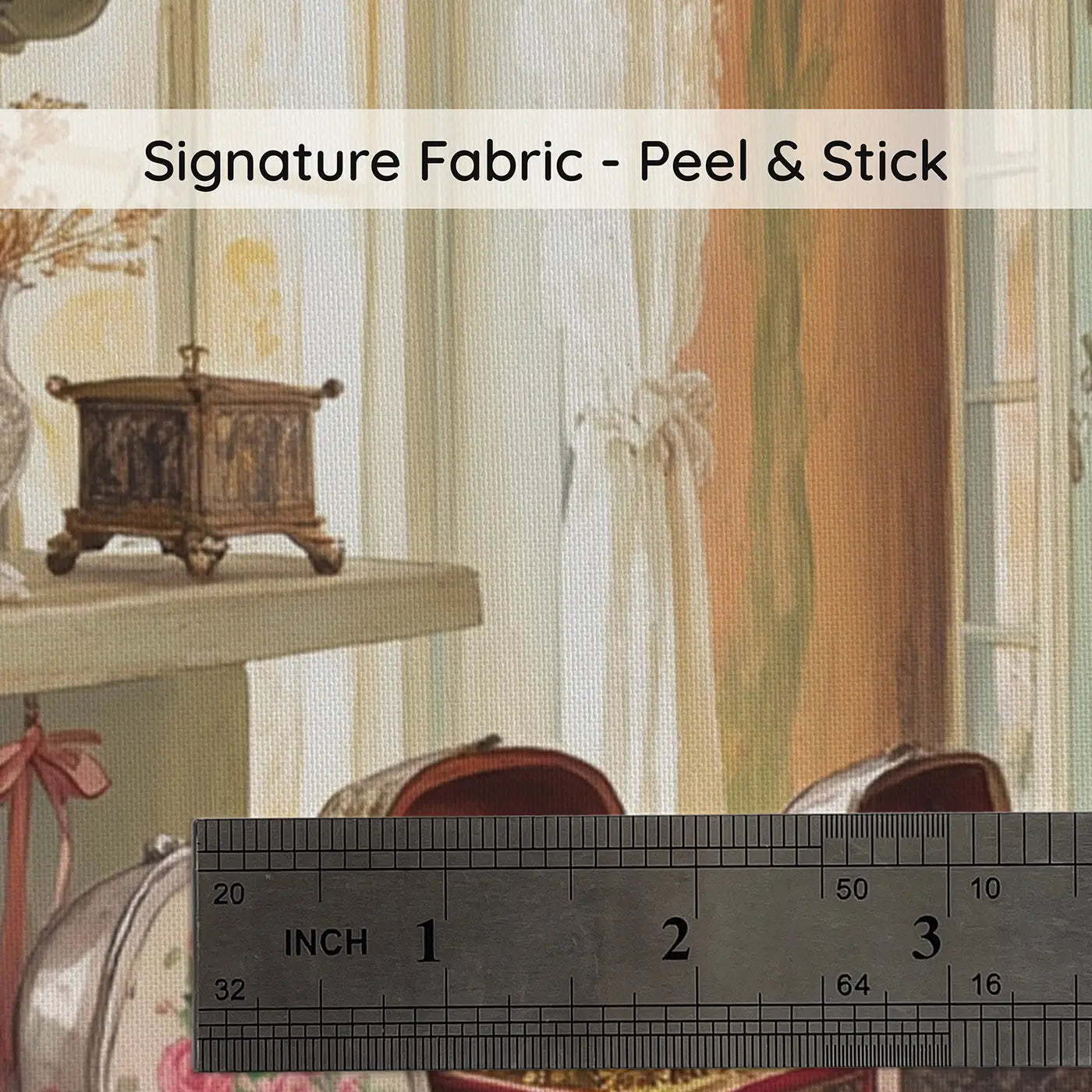 Fabric texture close-up of Antique Music Box Collection Room Wallpaper Mural by Whimsy Tots