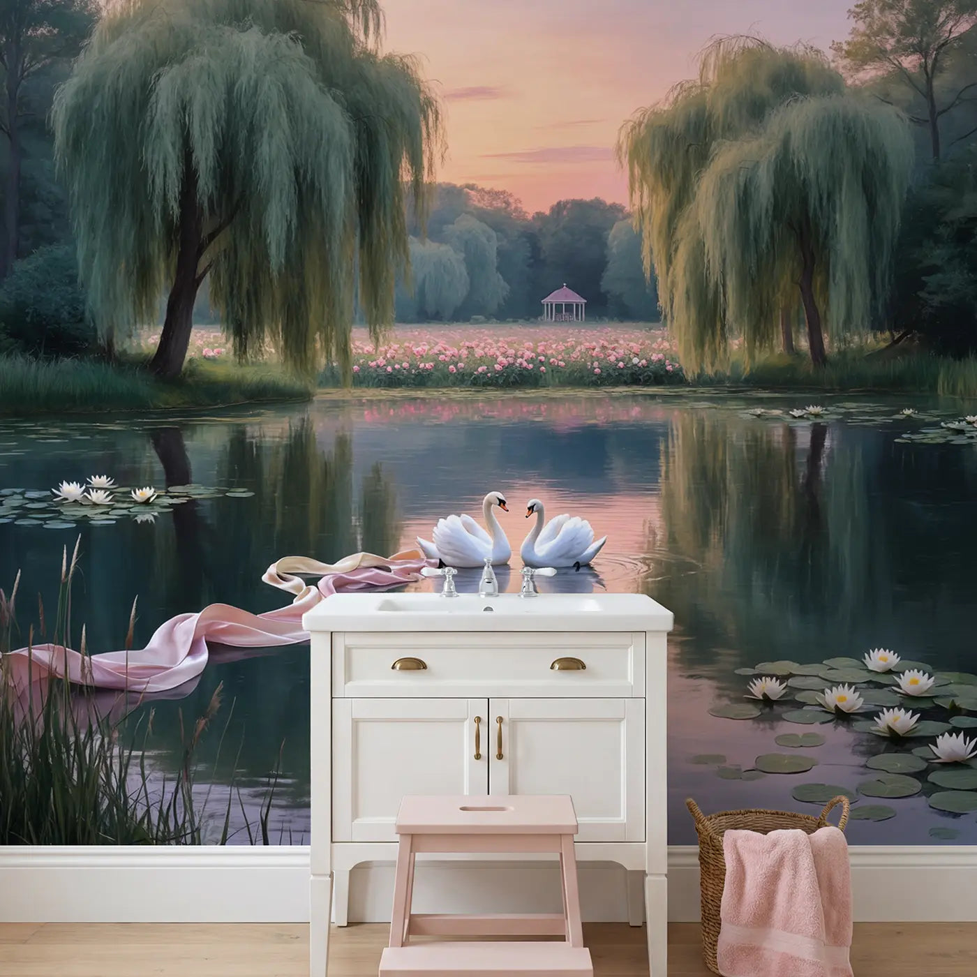 Swan Lake Ribbon Dance Wallpaper Mural in playroom setting by Whimsy Tots