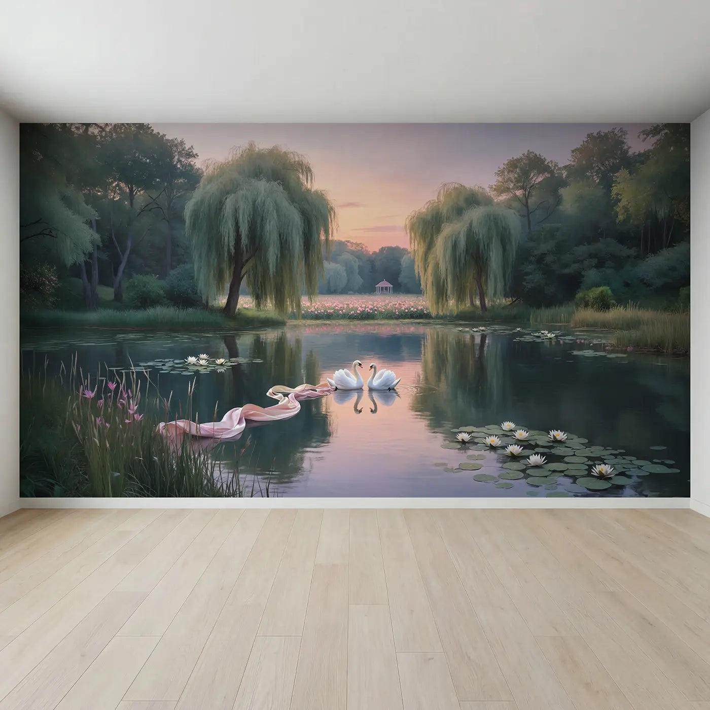 Full view of Swan Lake Ribbon Dance Wallpaper Mural by Whimsy Tots