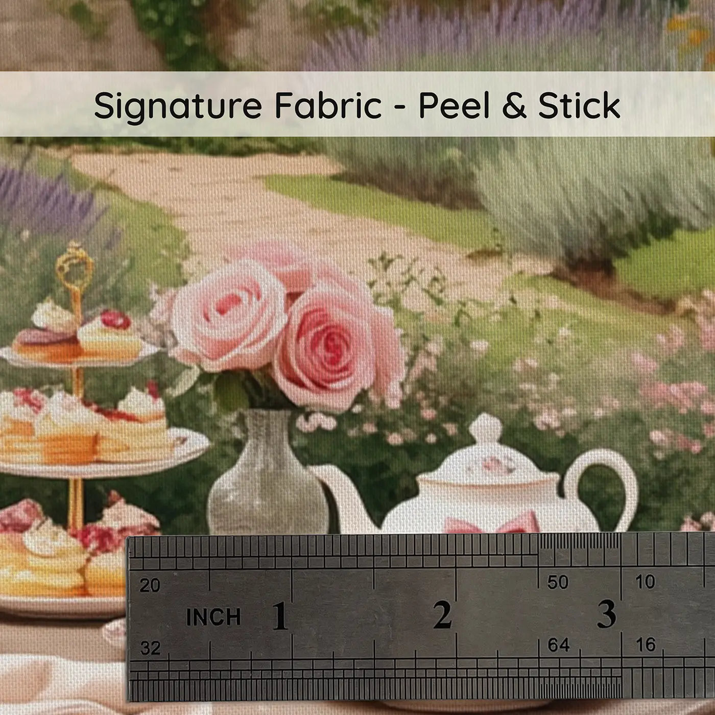 Fabric texture close-up of Garden Tea Party Bow Porcelain Wallpaper Mural by Whimsy Tots