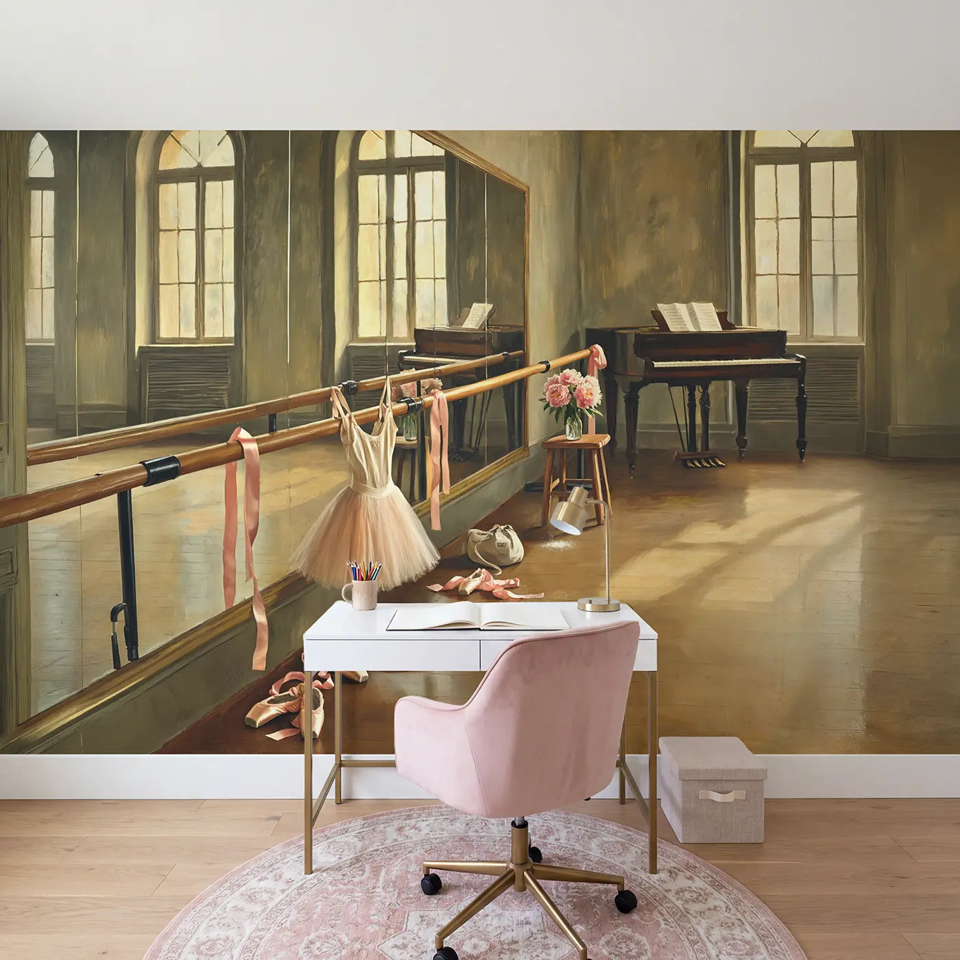 Ballet Studio Afternoon Wallpaper Mural in playroom setting by Whimsy Tots