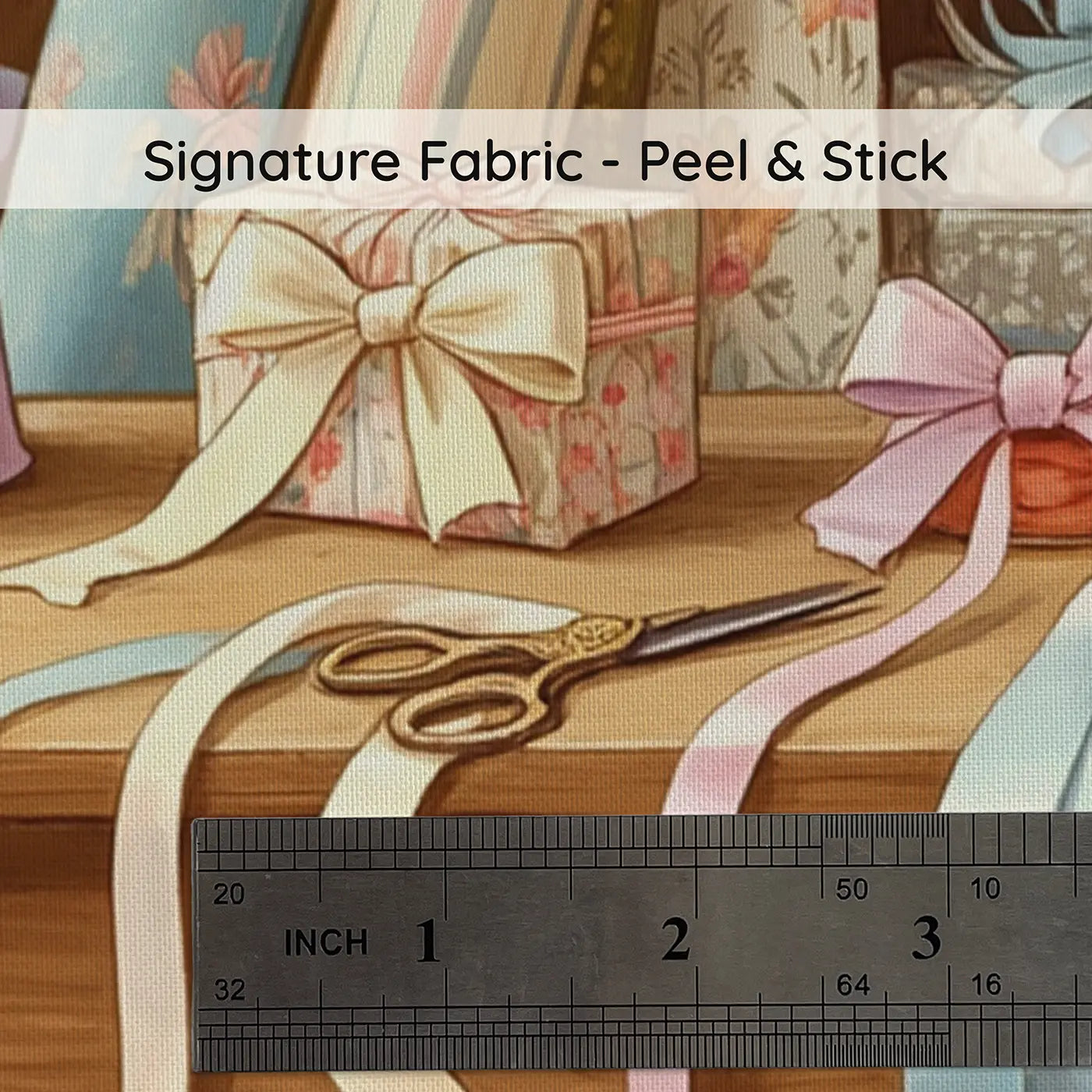 Fabric texture close-up of Ribbon and Bow Workshop Wallpaper Mural by Whimsy Tots