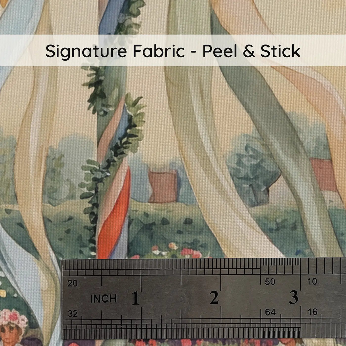 Fabric texture close-up of Spring Maypole Garden Dance Wallpaper Mural by Whimsy Tots