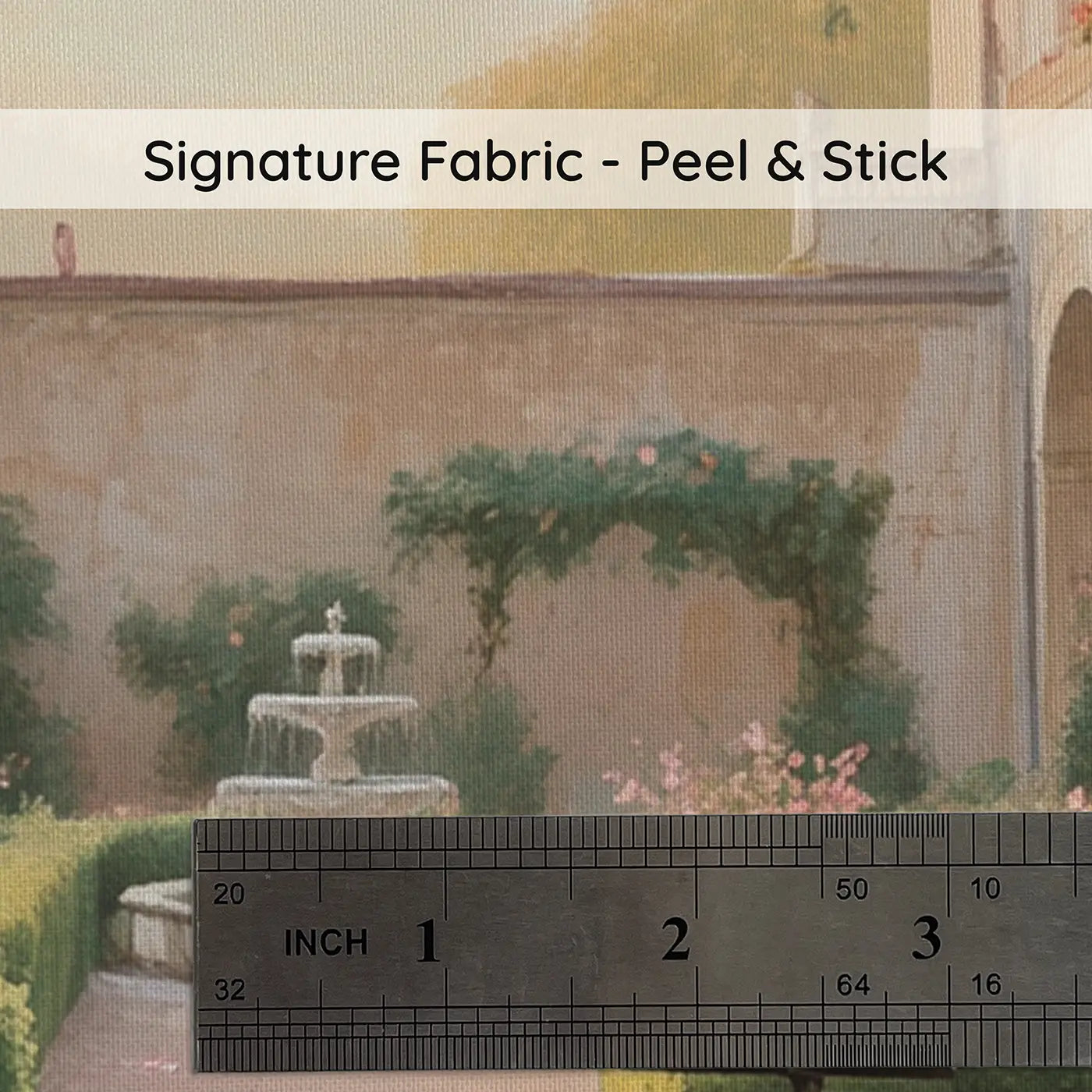 Fabric texture close-up of Ballet Courtyard Garden Morning Wallpaper Mural by Whimsy Tots