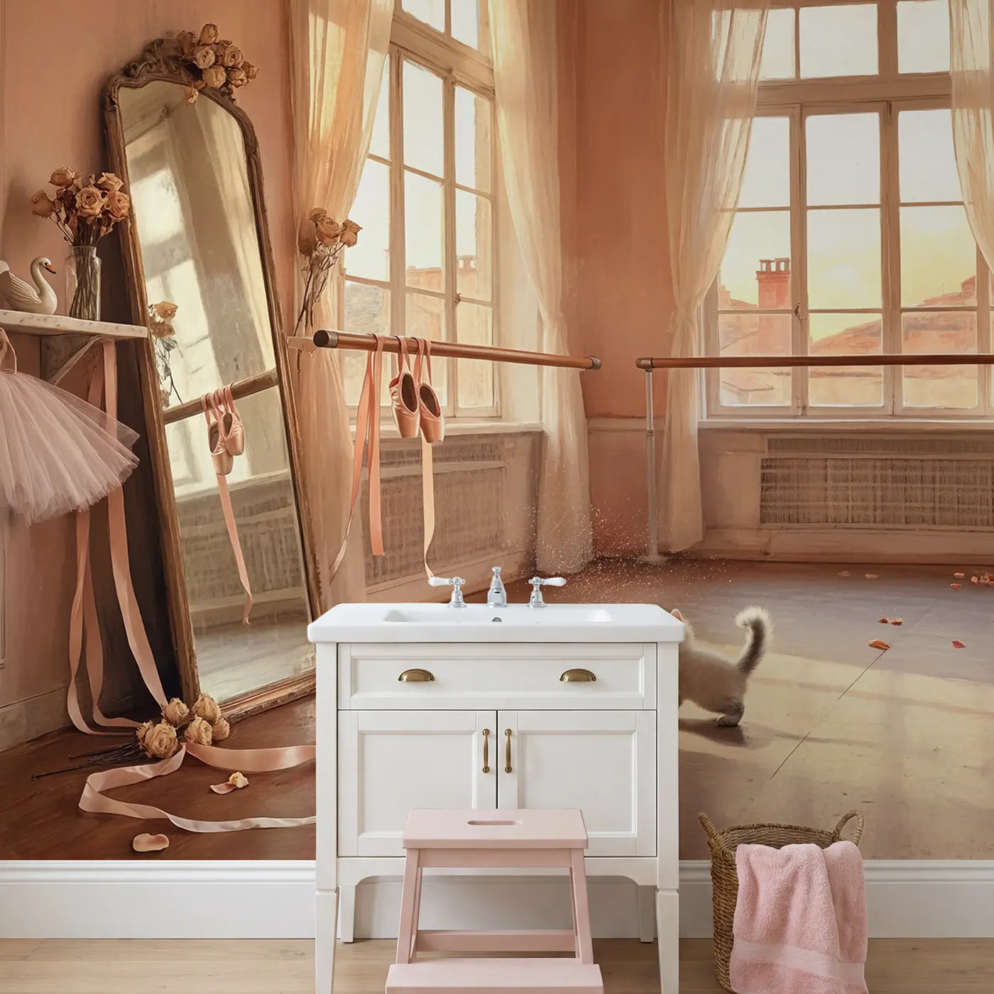 Ballet Studio Afternoon Wallpaper Mural in playroom setting by Whimsy Tots