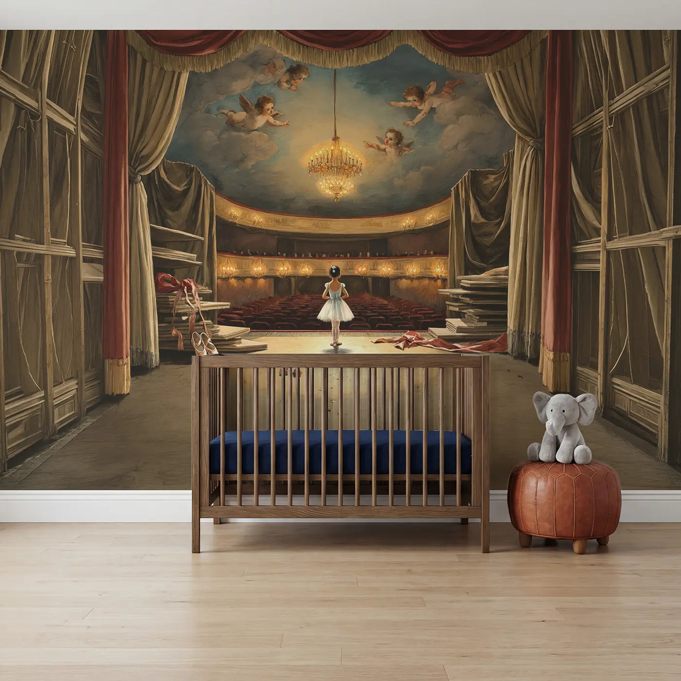 Storybook ballet slipper coquette wallpaper mural for nursery by Whimsy Tots