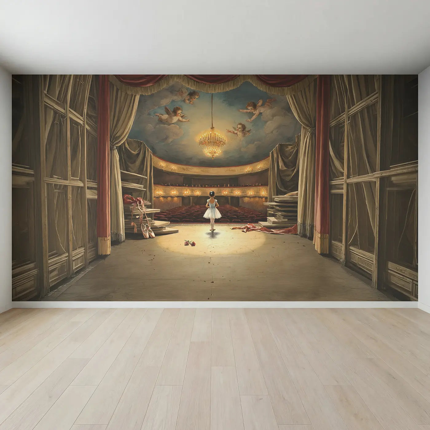 Full view of Ballet Stage View Theater Wallpaper Mural by Whimsy Tots