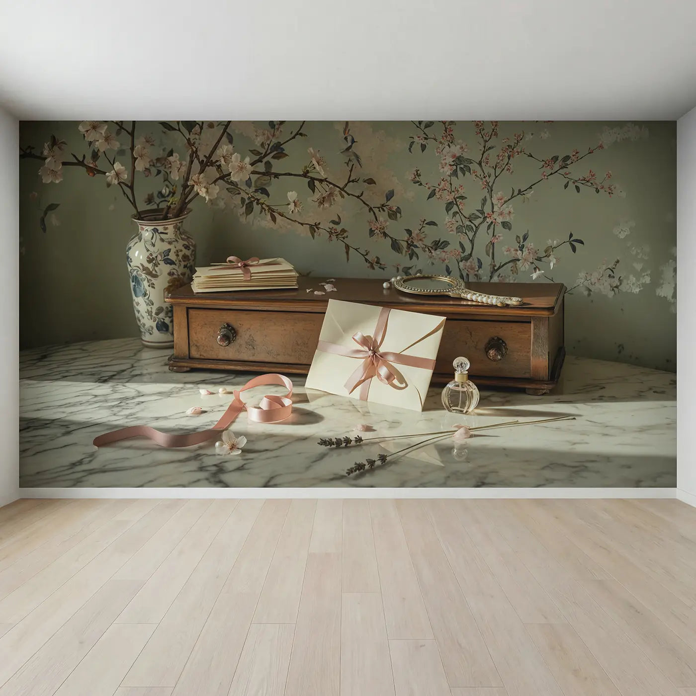 Full view of Ribbon Tied Letter Wallpaper Mural by Whimsy Tots