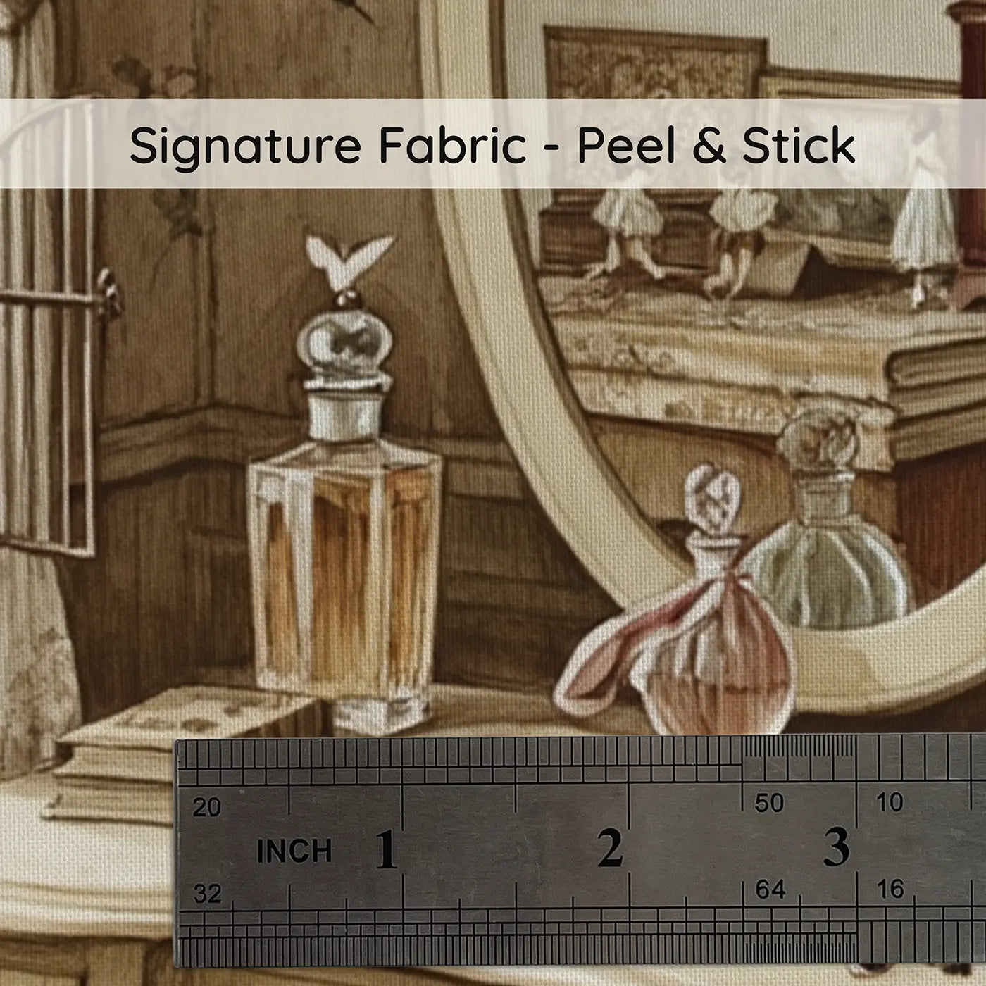 Fabric texture close-up of Parisian Vanity Table Wallpaper Mural by Whimsy Tots