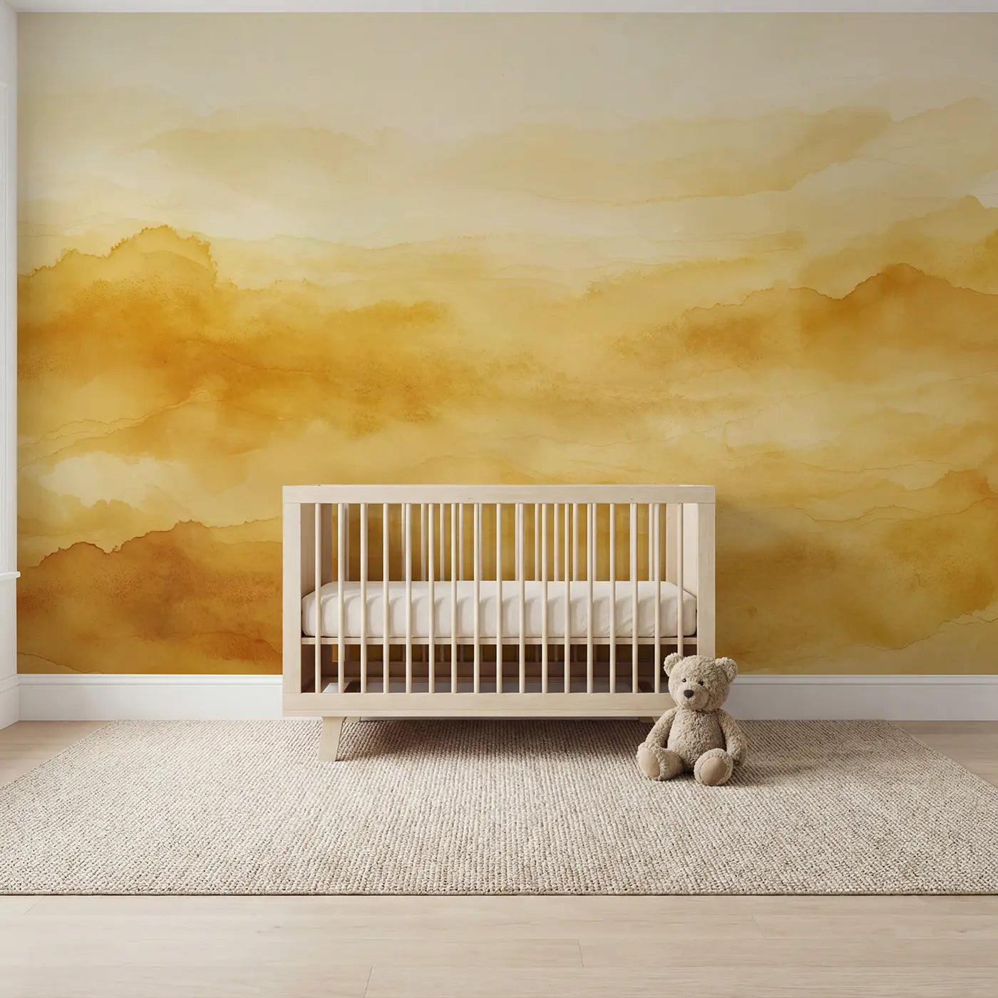 Watercolor golden amber color field wallpaper mural for nursery by Whimsy Tots