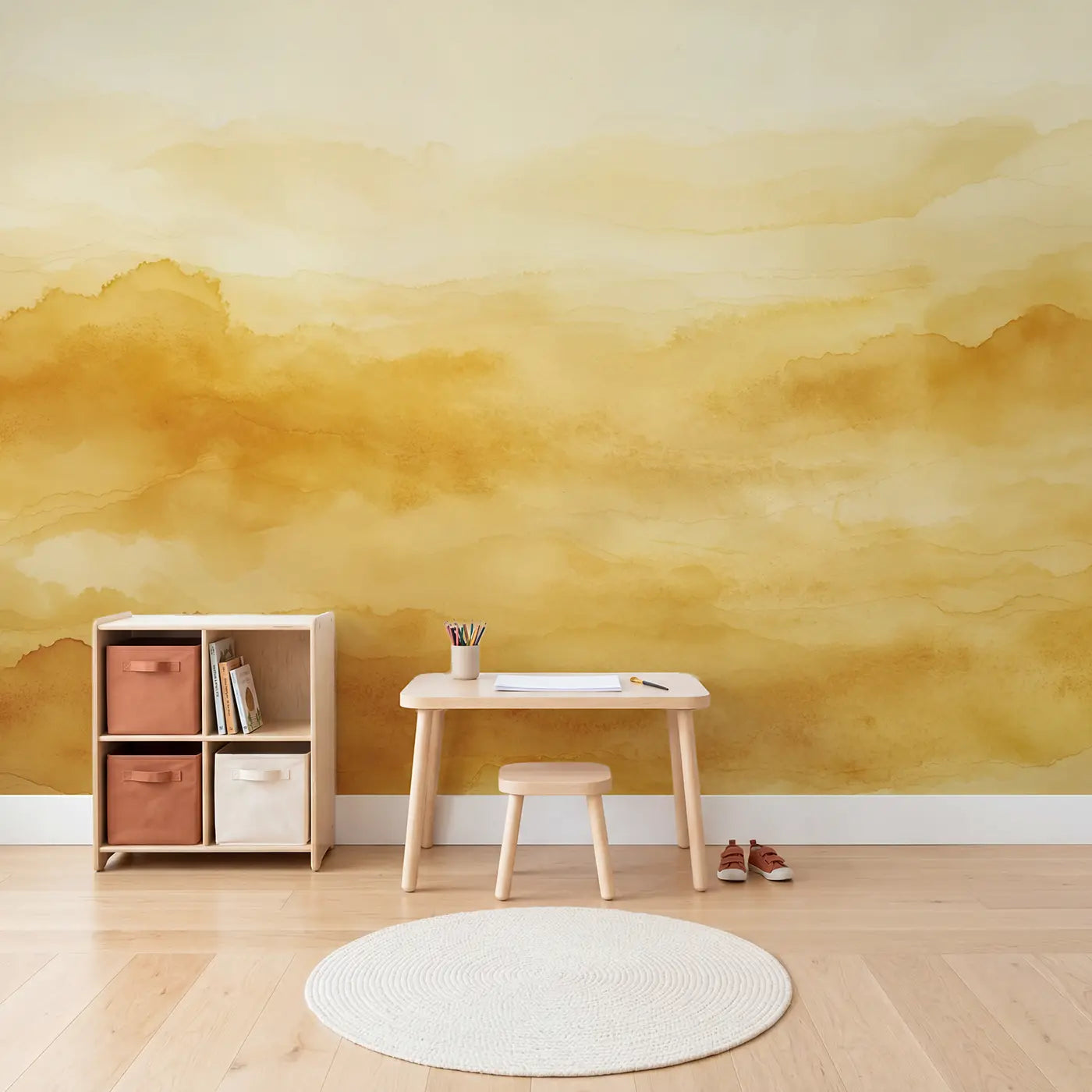 Golden Amber Color Field Wallpaper Mural in playroom setting by Whimsy Tots