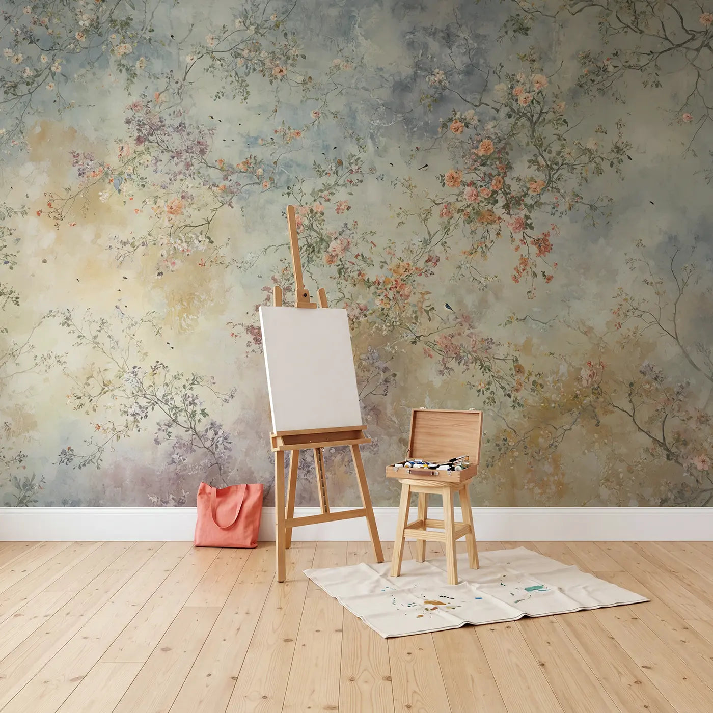 Blush Botanical Pigment Wallpaper Mural in playroom setting by Whimsy Tots