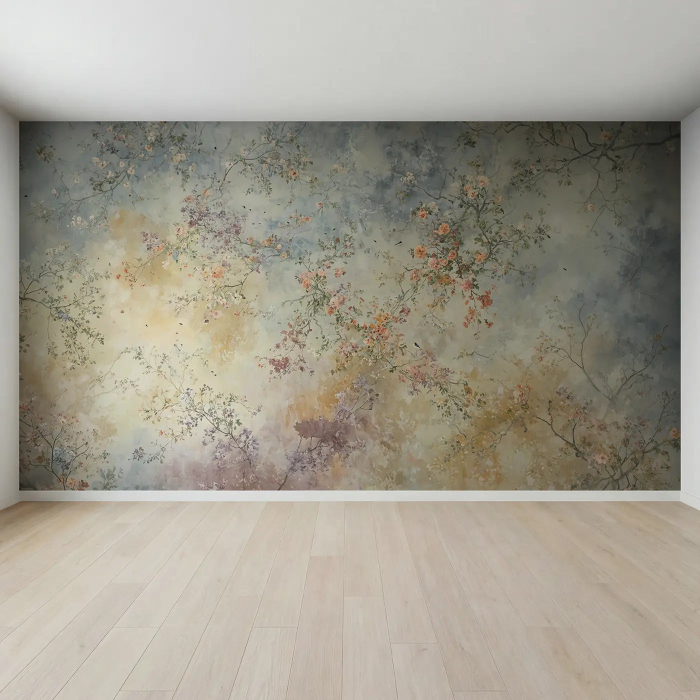 Full view of Blush Botanical Pigment Wallpaper Mural by Whimsy Tots