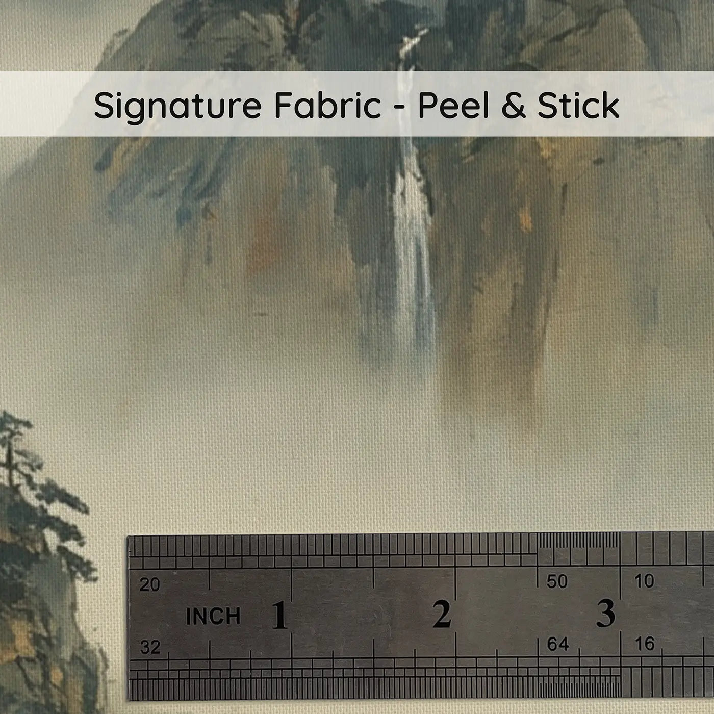 Fabric texture close-up of Misty Peak Ink Wash Wallpaper Mural by Whimsy Tots