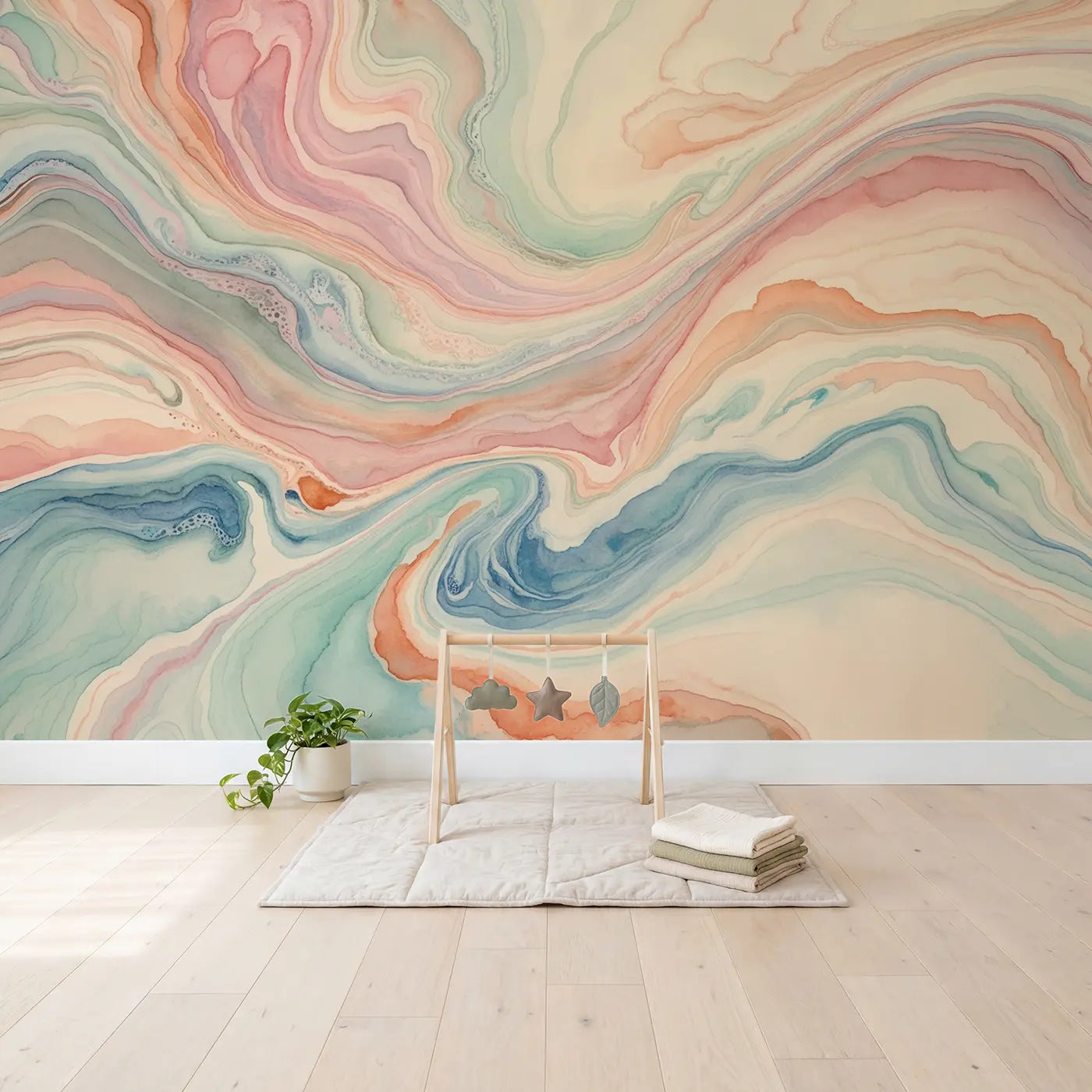 Pastel Fluid Art Pour Wallpaper Mural in playroom setting by Whimsy Tots