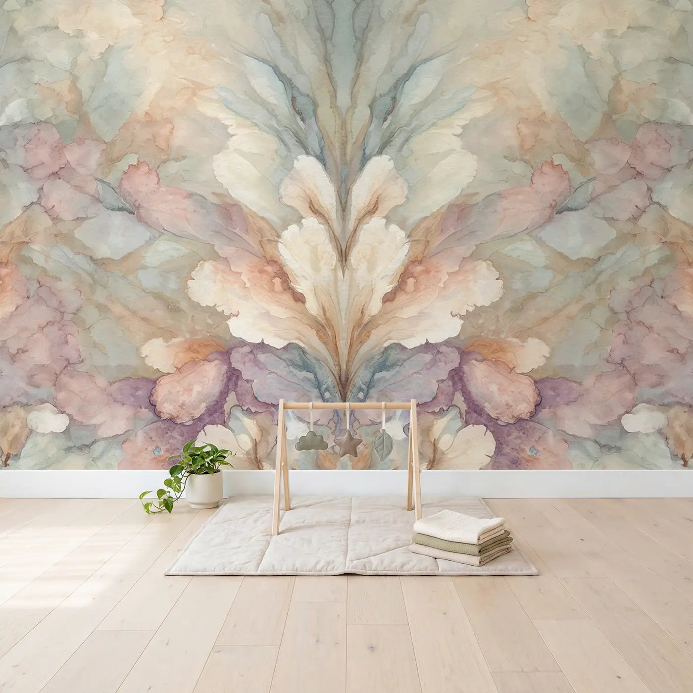Mirrored Ink Bloom Wallpaper Mural in playroom setting by Whimsy Tots