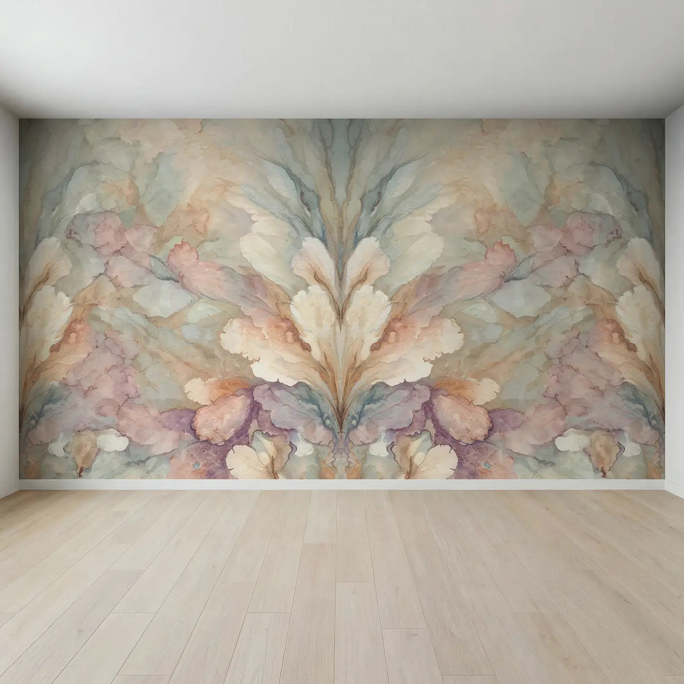 Full view of Mirrored Ink Bloom Wallpaper Mural by Whimsy Tots