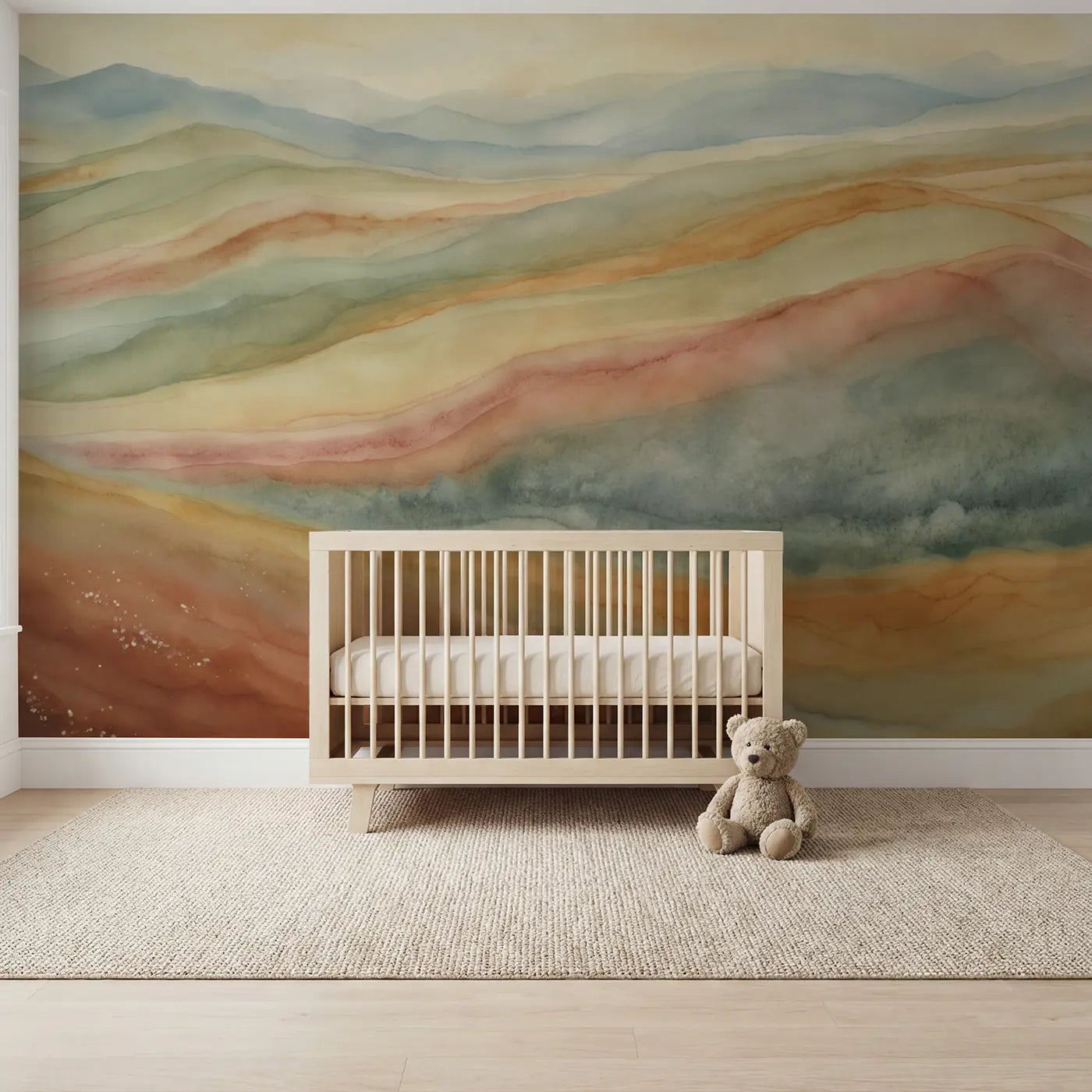 Watercolor abstract gradient earth tones wallpaper mural for nursery by Whimsy Tots