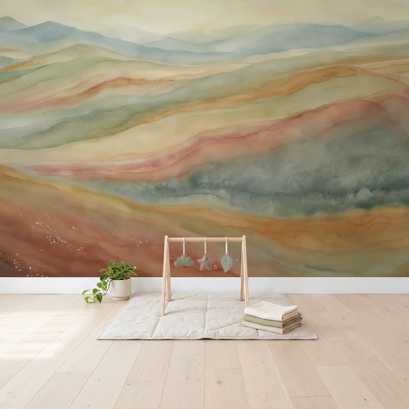 Layered Earth Abstract Wallpaper Mural in playroom setting by Whimsy Tots