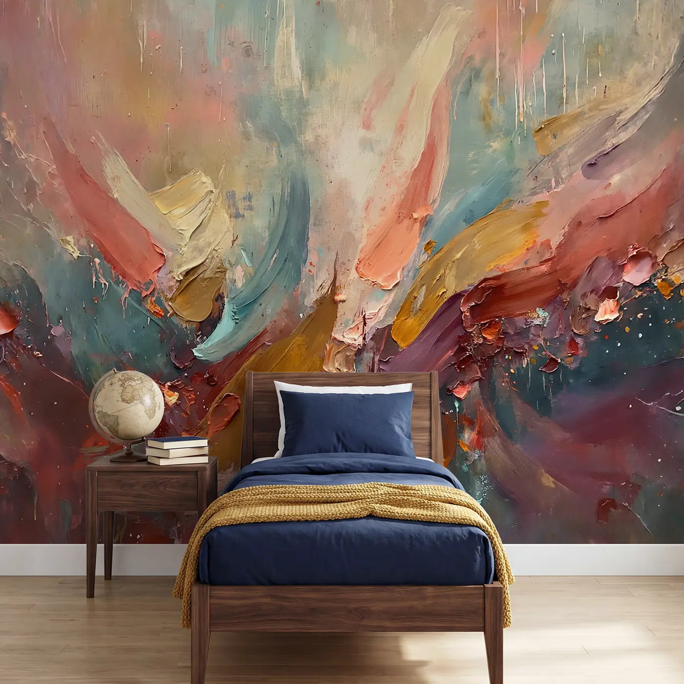 Painted landscape dynamic gestural abstract wallpaper mural for kids room by Whimsy Tots