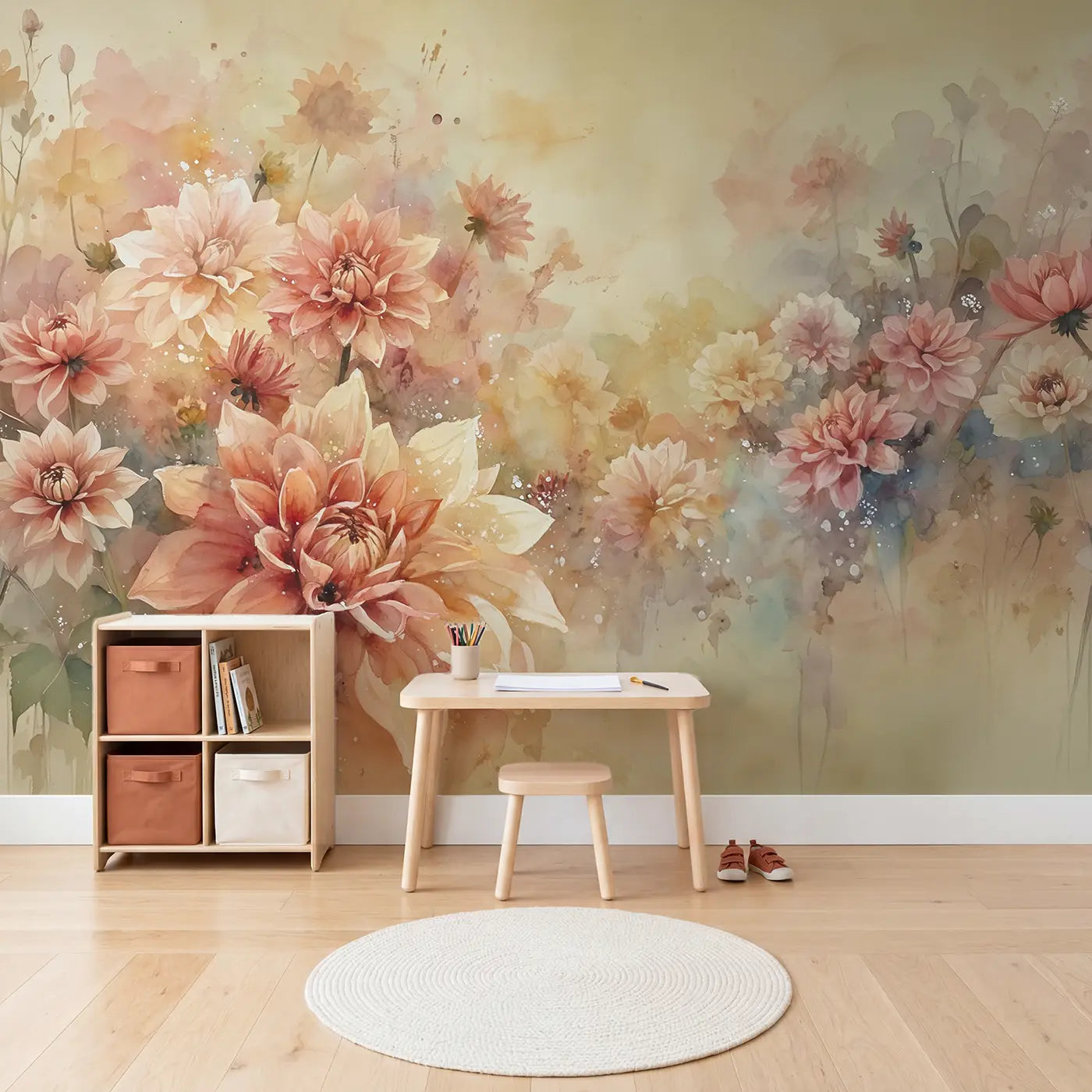 Abstract Dahlia Burst Wallpaper Mural in playroom setting by Whimsy Tots