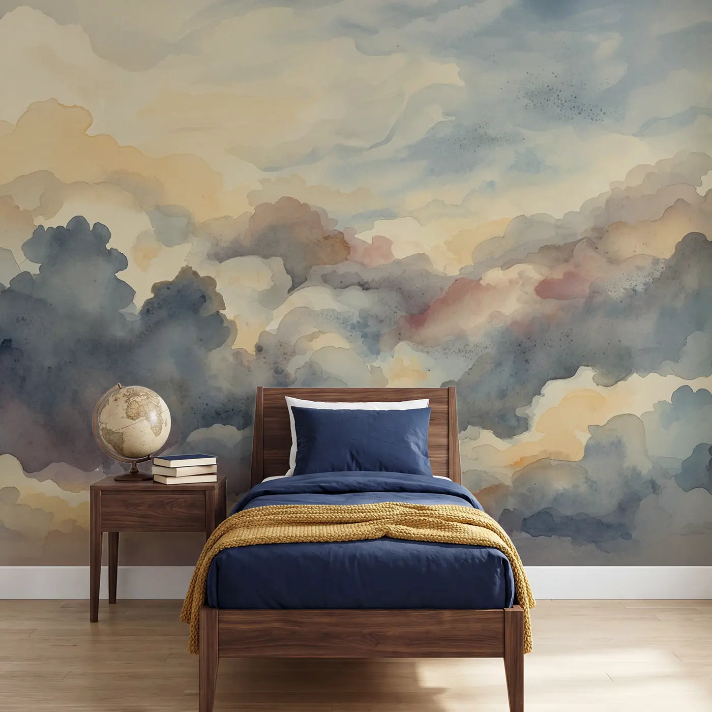 watercolor atmospheric cloud abstract mural for kids bedroom by Whimsy Tots
